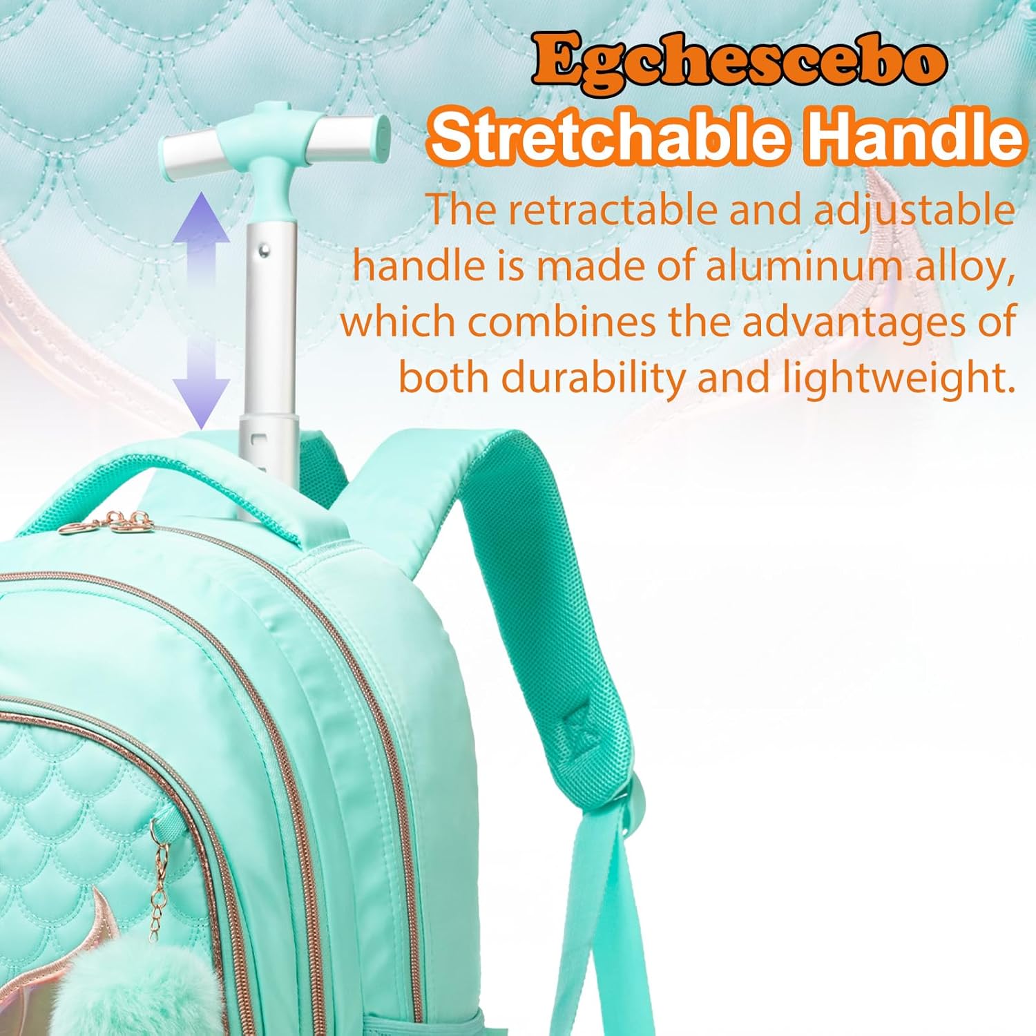 Egchescebo Kids Rolling Backpack for Girls Trolley Suitcases Luggage Travel with Wheels Bookbag Wheeled 17" 3PCS Roller Backpacks Toddler Back Pack School Bags Set for Elementary Mermaids Green