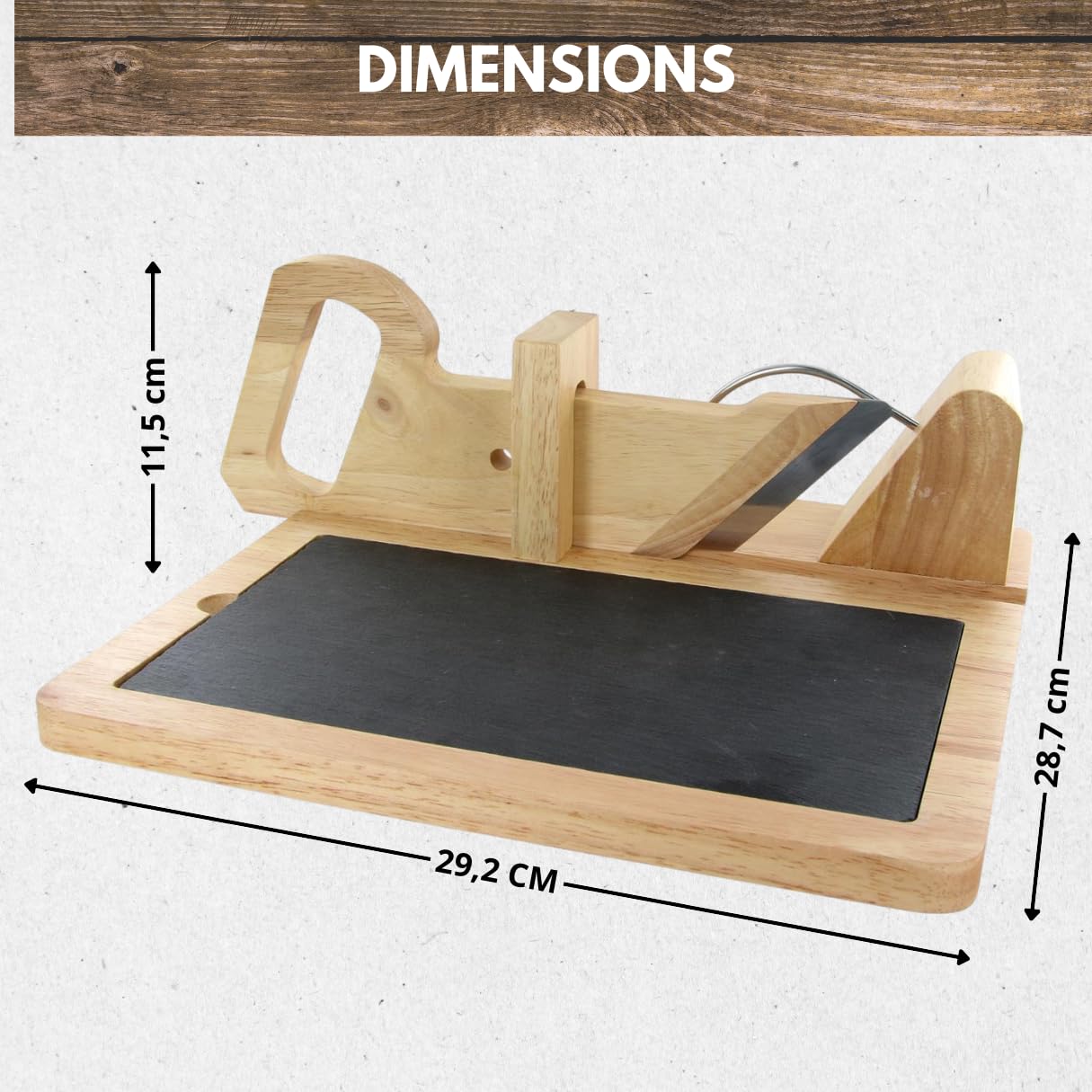 Trancheuse Saucisson Bois Guillotine Manuelle Coupe Charcuterie Multifonctions Plateau Ardoise Pochon