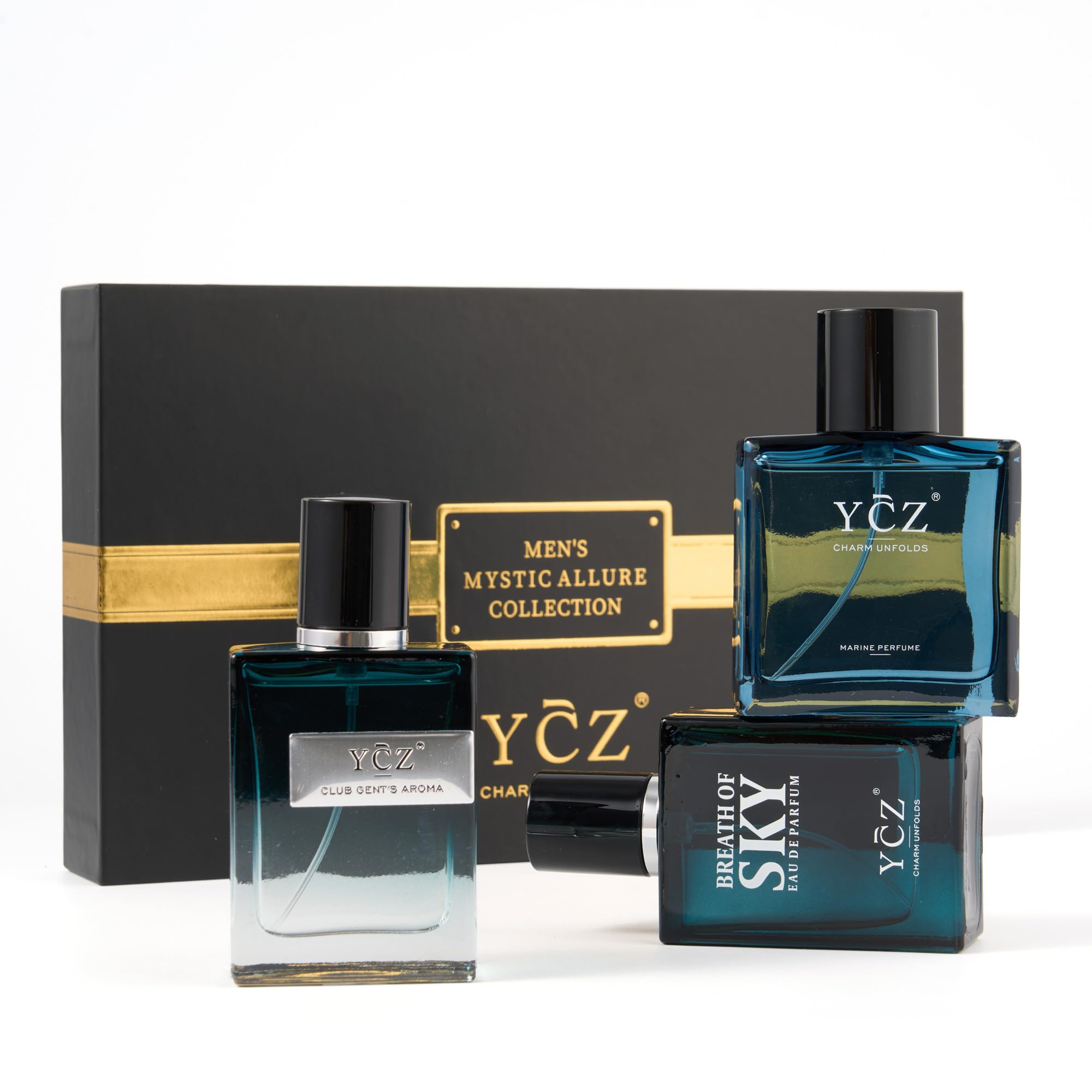 Ycz 3-Piece Cologne for Men Set - 50ml Each, Ocean/Sky/Club Perfume for Men, Eau de Cologne with Woody Fresh Citrus Notes, Ideal Special Occasions, Elegant Gift Box, Long-Lasting Sillage Unique Gift