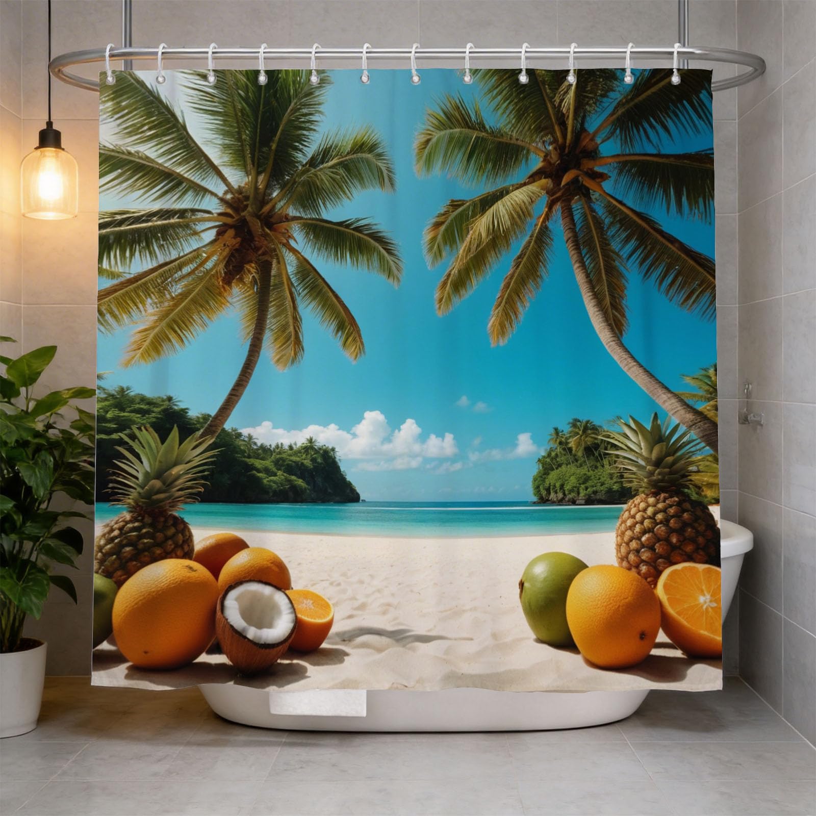Hongduo 3D Tropical Fruit Print Shower Curtain for Stalls Bathtubs Sandy Beach Bathroom Decor Shower Curtain Set Polyester Fabric Waterproof 200x200cm/79X79 Inch with Hooks