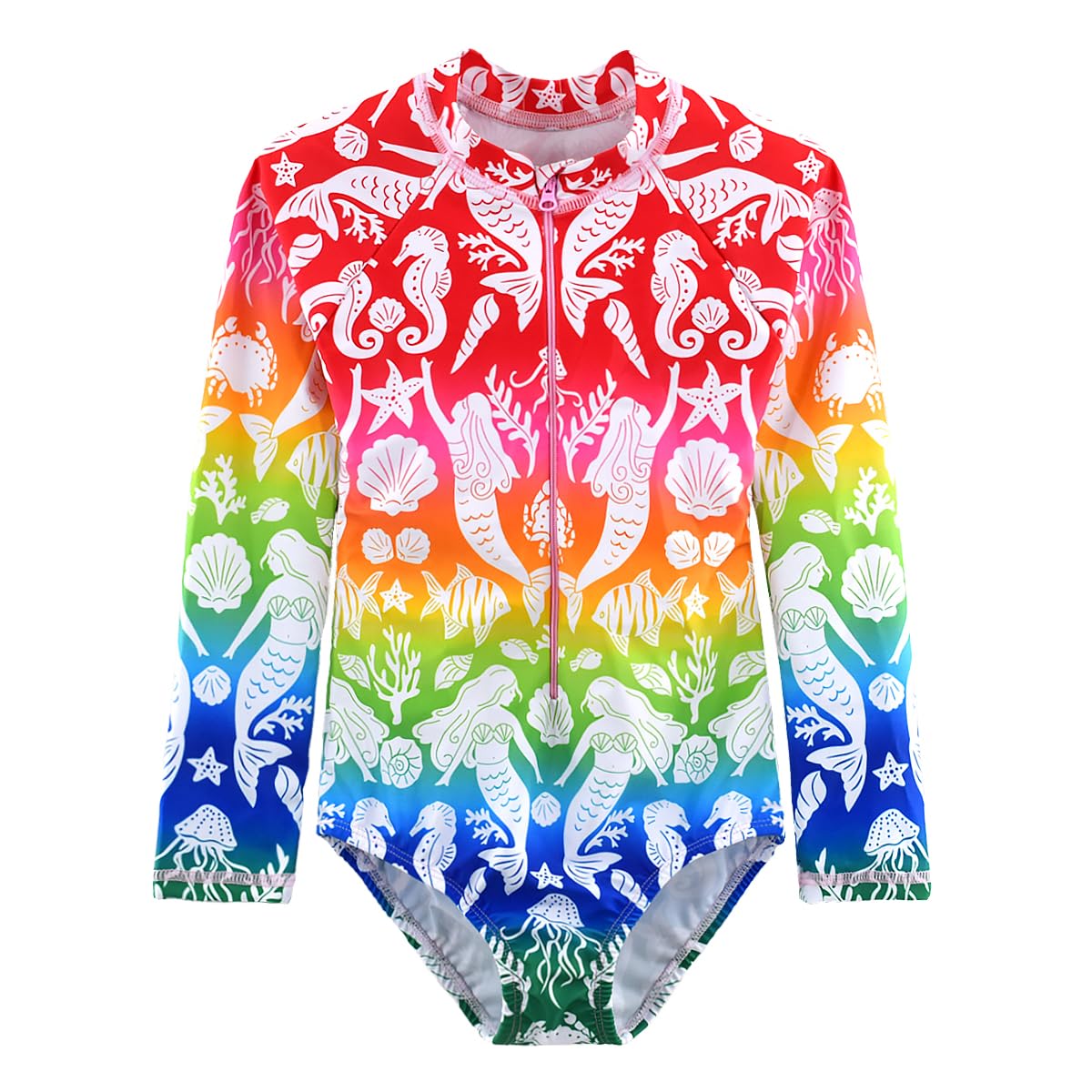 CARMEISON Girls Long Sleeve Swimsuit One Piece Bathing Suit Zipper UPF 50+ Rash Guard Swimwear Size 3-12T