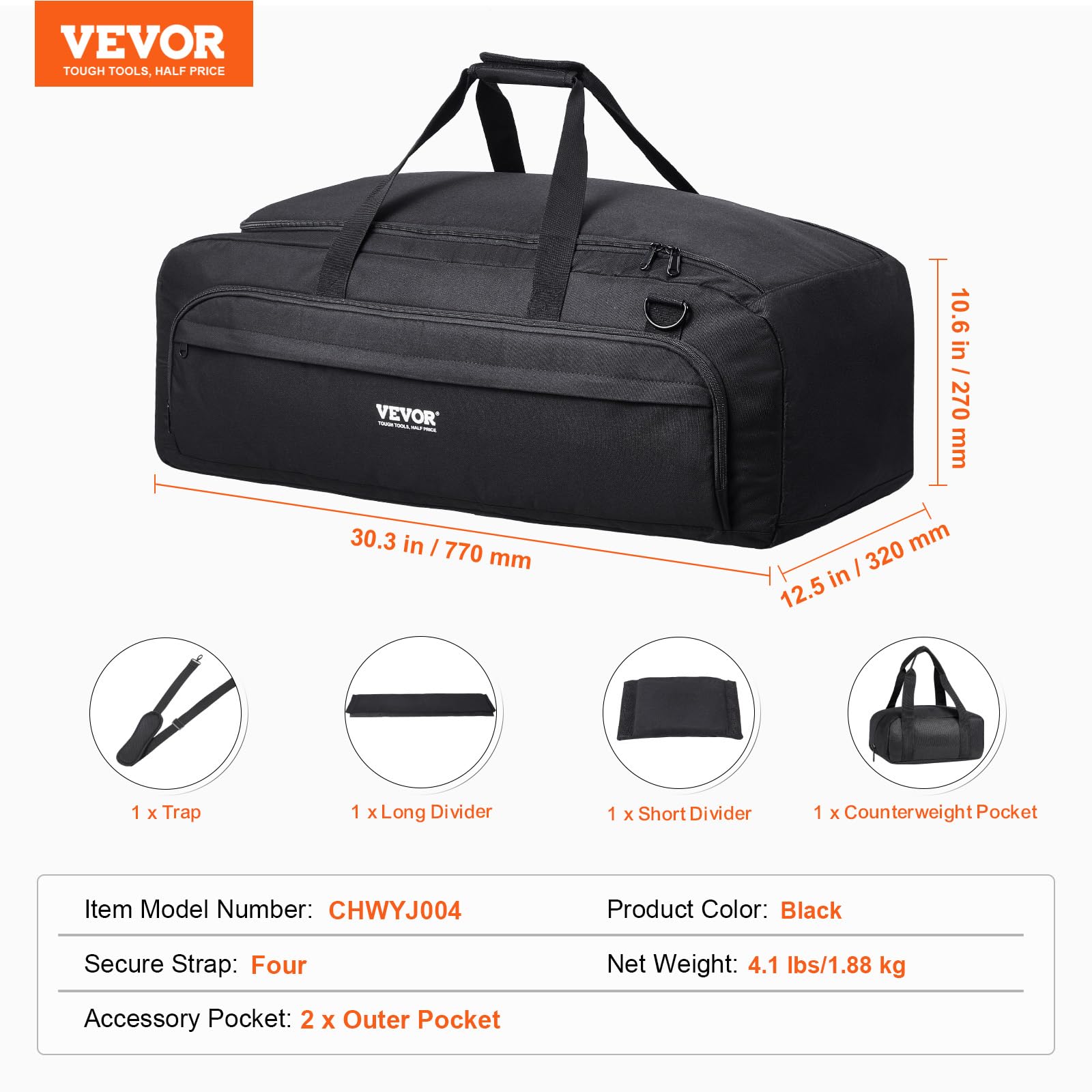 VEVOR Estuche para Telescopio de 770 x 320 x 270 mm, Bolsa para Guardar Telescopios con Hebillas Fijas, Bolsillos Múltiples y Divisor Desmontable, Bolsillo para Contrapeso para Tubo Óptico y Trípode