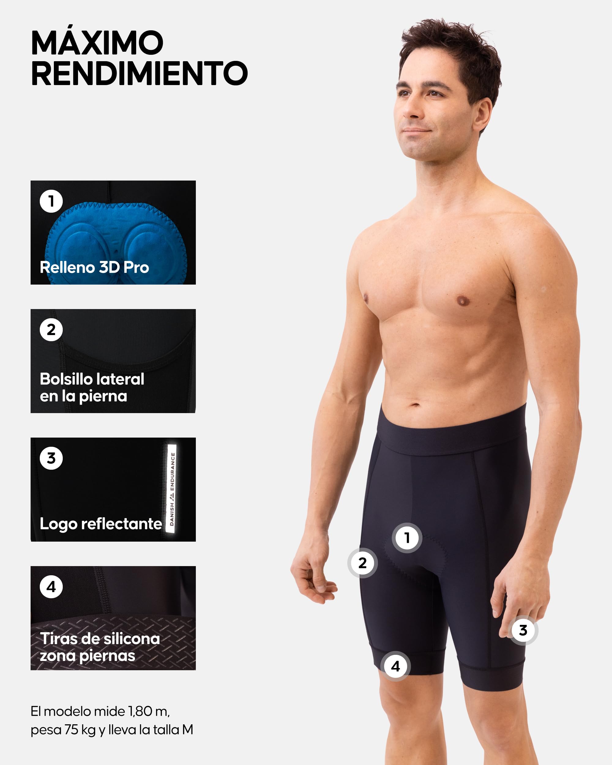 DANISH ENDURANCE Pantalones Cortos de Ciclismo Verano para Hombre, 3D Acolchados, Culotte Ciclismo Hombre, Antideslizantes, Transpirables
