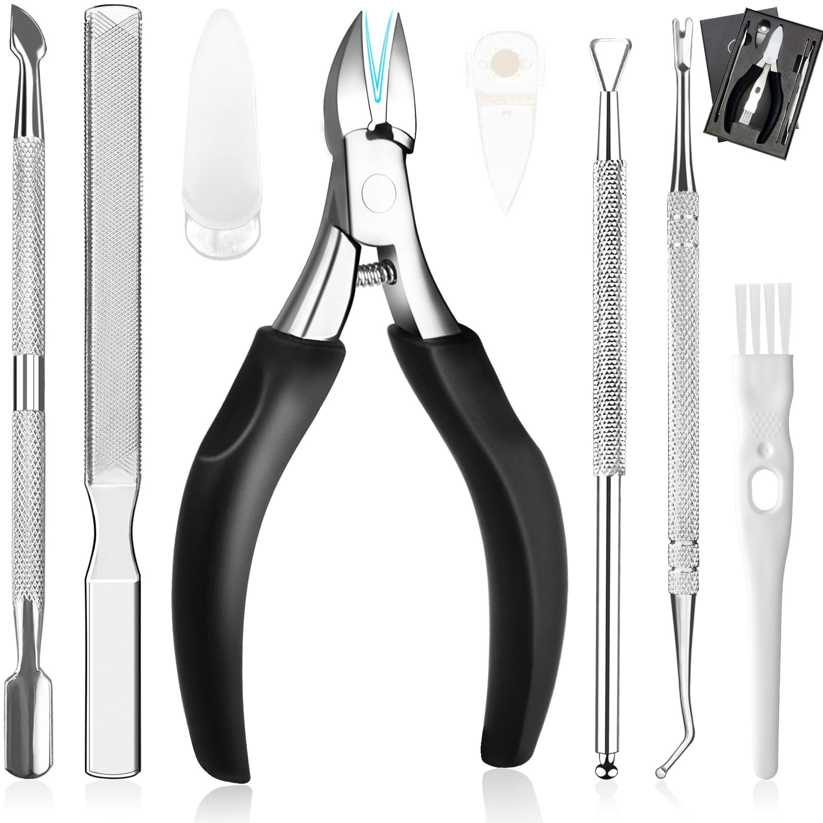 Pingispower Nagelschere für Dicke und Starke Nägel, 8 Stücke Profi Tief Eingewachsene Fußnägel Pediküre set, Edelstahl Nagelknipser & Nagelzangen für Älter, Soft Langem Griff & Storage Box