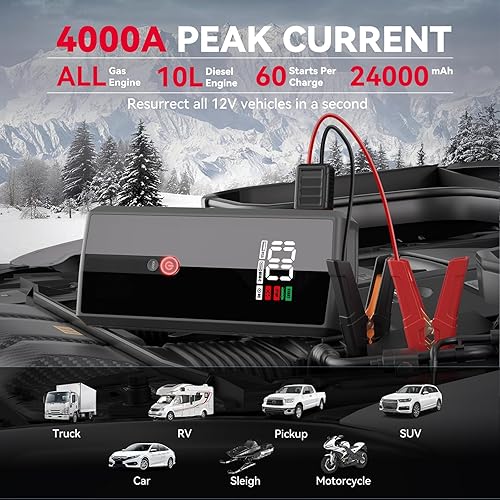 Miniatura 2 de Andeman Arrancador de batería de 2000 A pico de 20000 mAh, paquete de batería de arranque PD65 W de carga rápida para motor diésel de hasta 10 L o