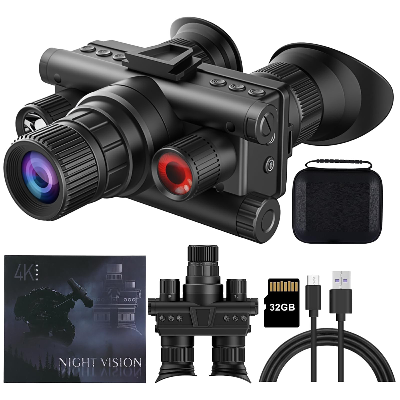Night Vision Goggles - 4K Night Vision Binoculars 8X Magnification, with 4 Color Modes 8X Magnification,32G HD Recording & Playback for Camping Surveillance