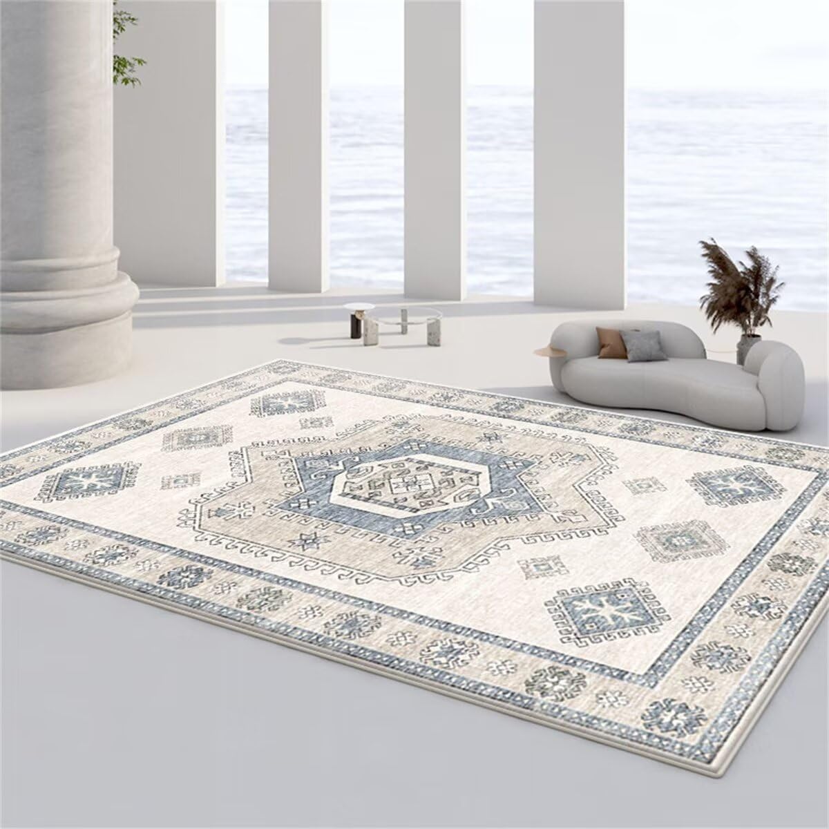Tapis enfant chambre bleu à motif floral moderne de grande dimension 140x200cm