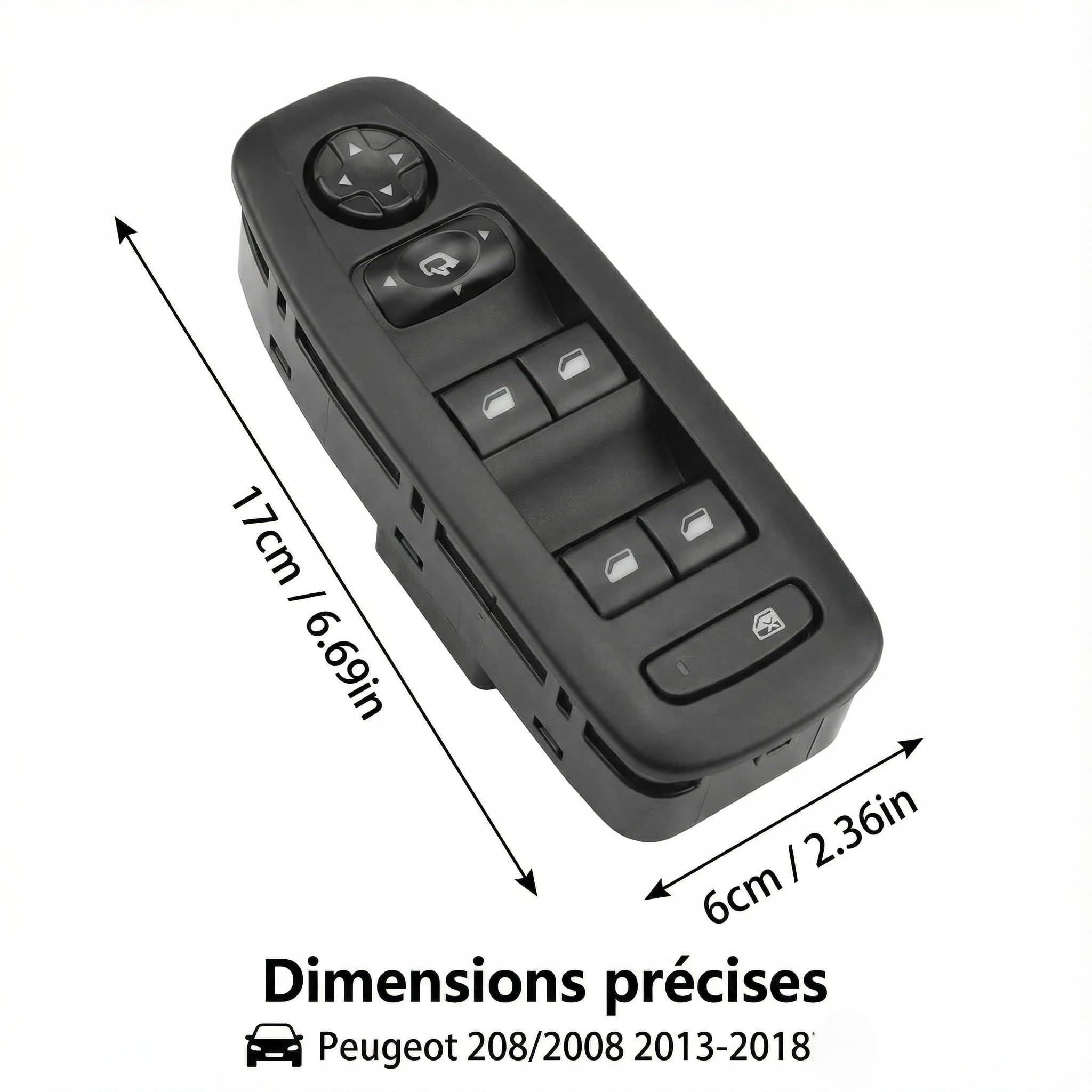 Compatible avec PEUGEOT 96749624ZD Interrupteur Leve Vitre Conducteur Avant - Pour 208(2013-2018),2008(2013-2018) - Remplace l'OEM 96749624ZD