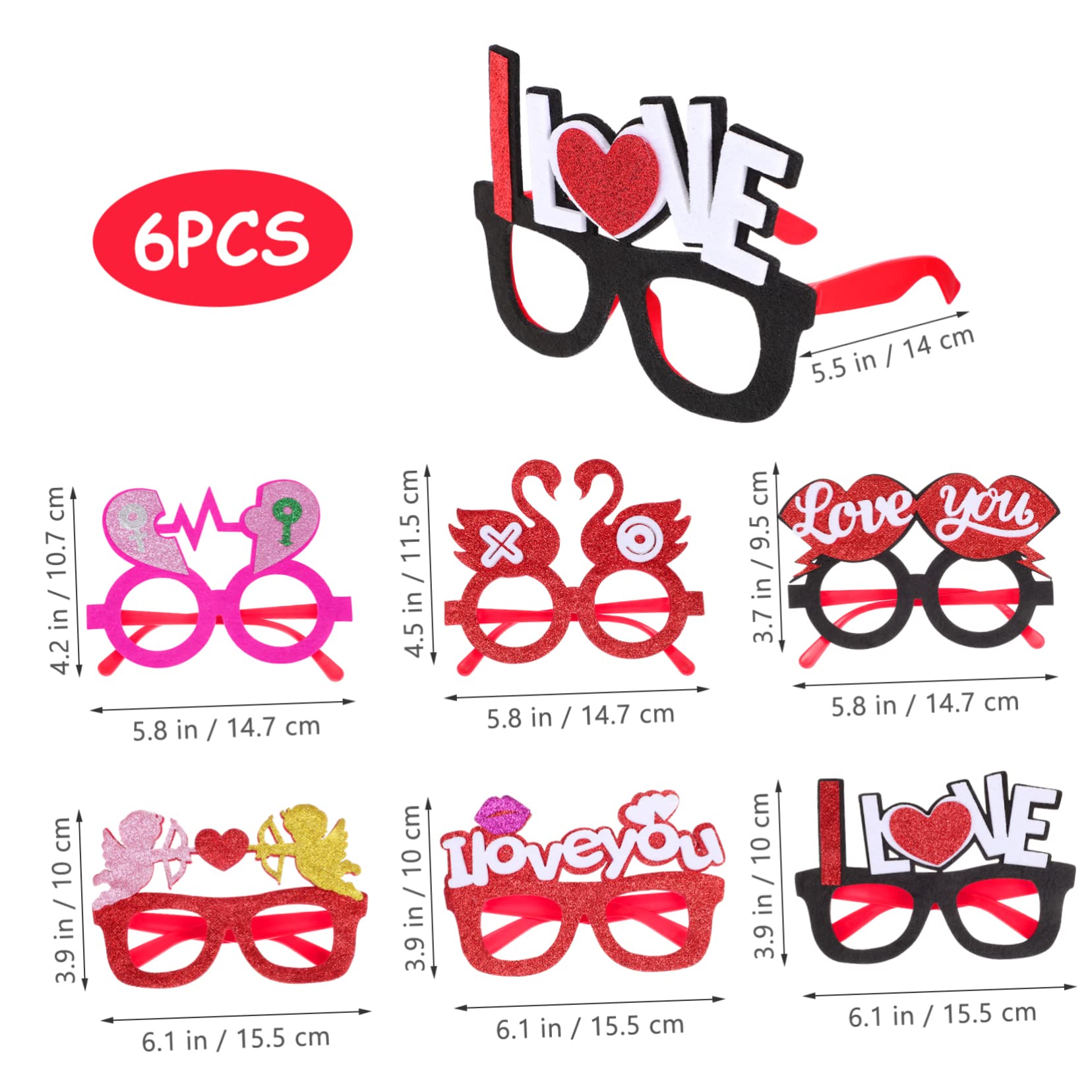 Gafas Rojas 18 Piezas Lentes Gafas para Niños del Día San Valentín Vasos Decorativos Anteojos Papel Fiesta Gafas Festival En Forma Corazon El Plastico Vestir Las Mujeres