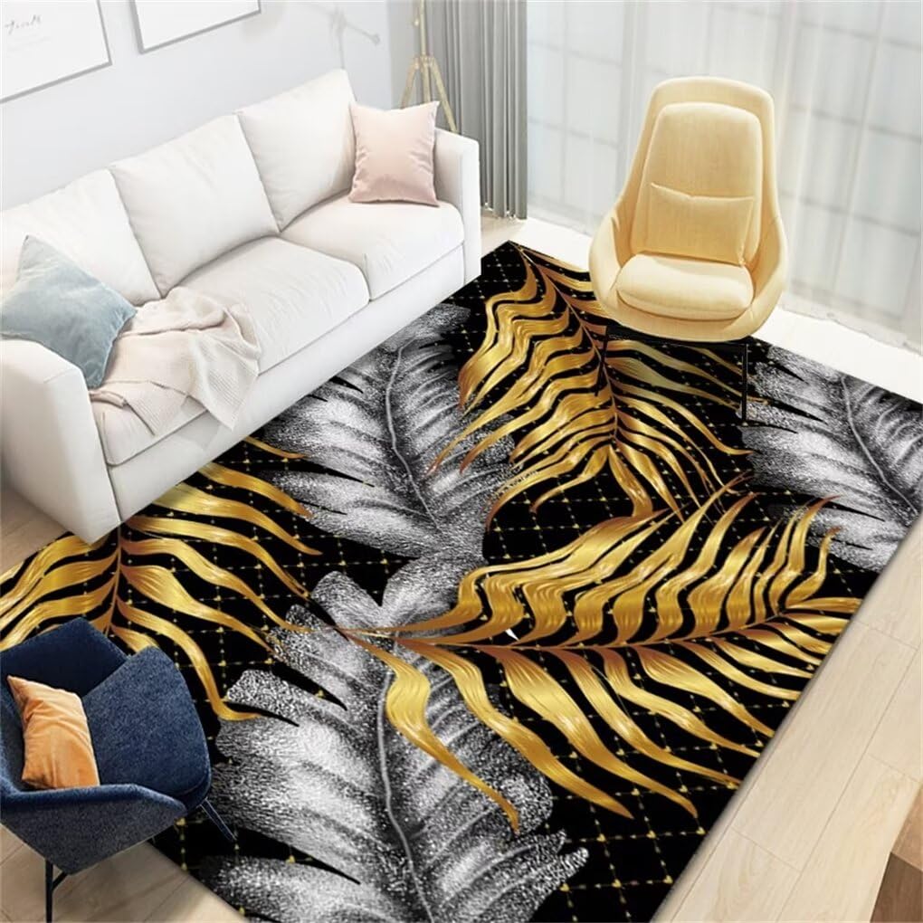 Tapis chambre enfant fille et garçon grand format gris feuilles jaunes