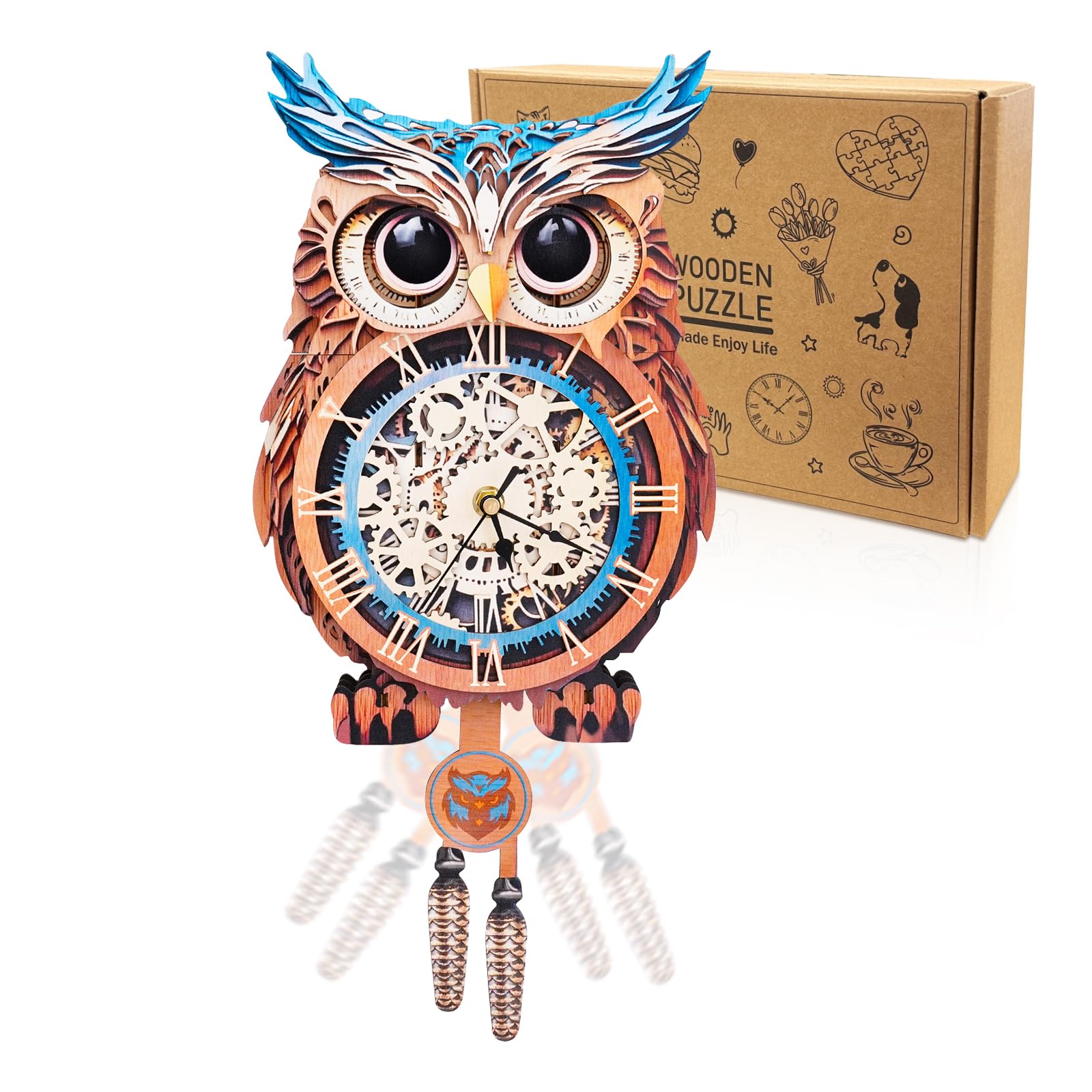 Cutywood 3D Holzpuzzle Erwachsene, 3D Puzzle Eule Uhr mit Rö