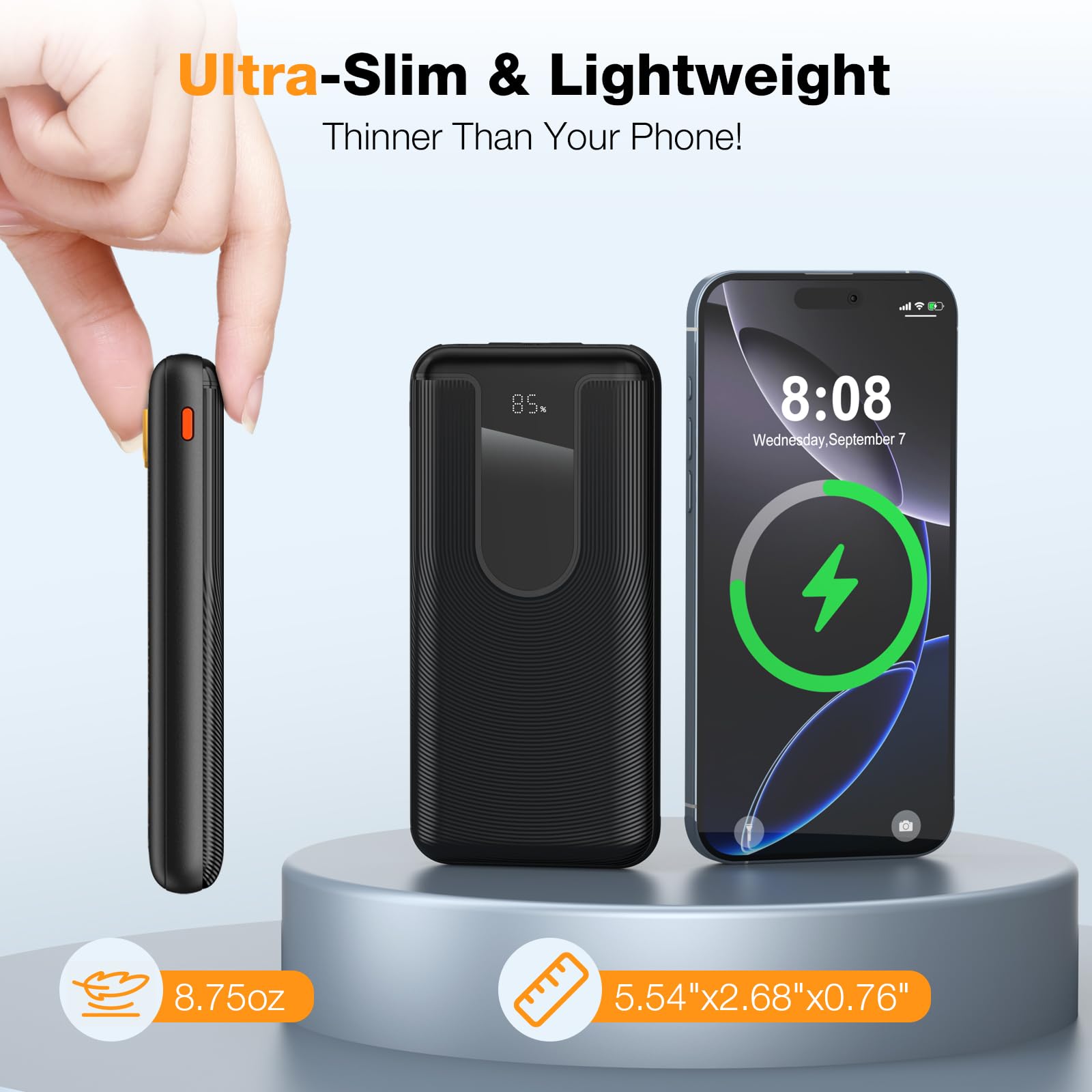 Mandarooker Portable Charger with Built in Cable,22.5W 10000mAh Fast Charging Power Bank with LED Display,Slim Travel Essential Battery Pack with 5 Output for iPhone,Samsung,Android,iPad?Black?