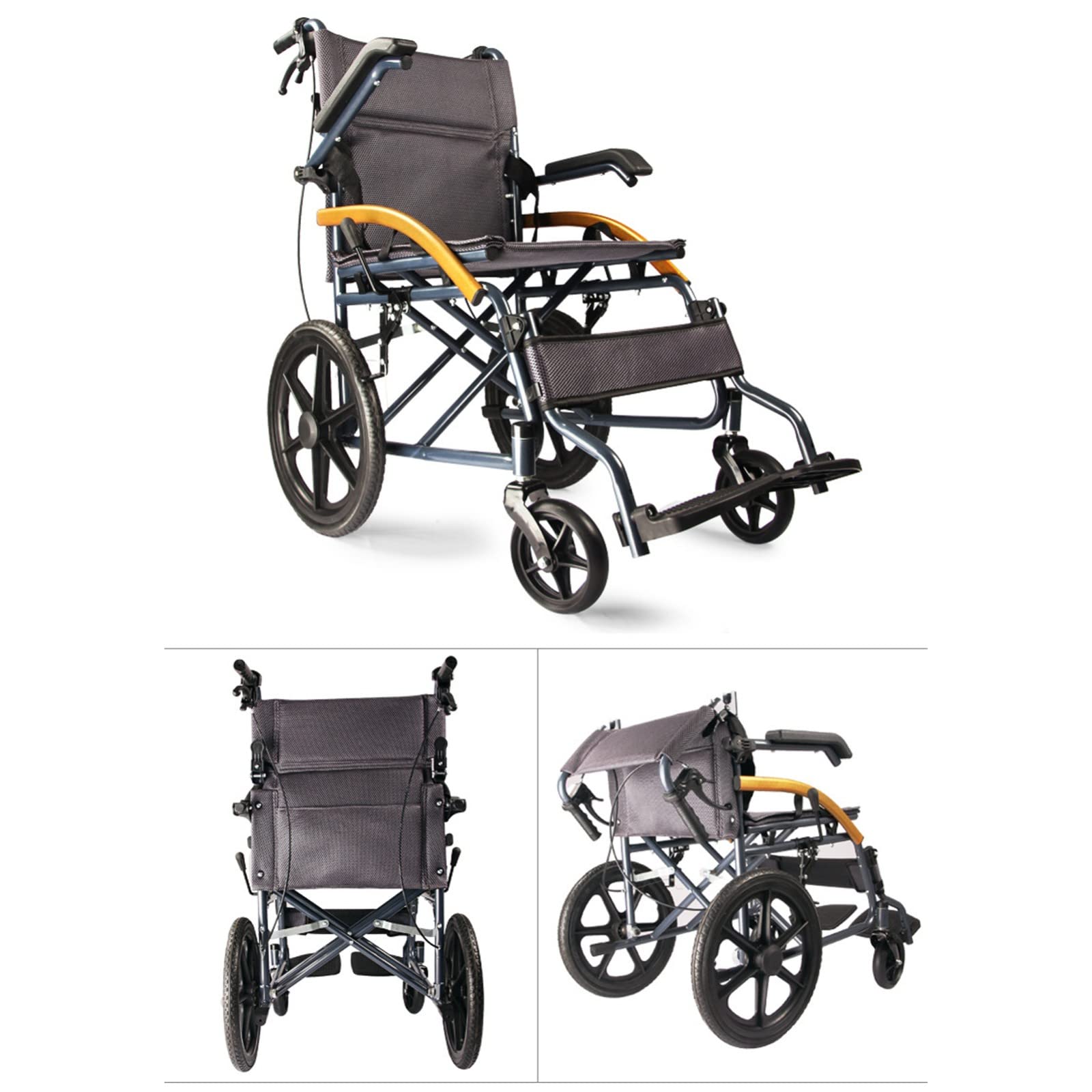 Carrozzina Pieghevole Da Trasferimento,Schienale Pieghevole Compatta E Pieghevole Sedia A Rotelle Pedale Ribaltabile Per Anziani E Disabili Telaio In Acciaio Al Carbonio,Ultraleggera