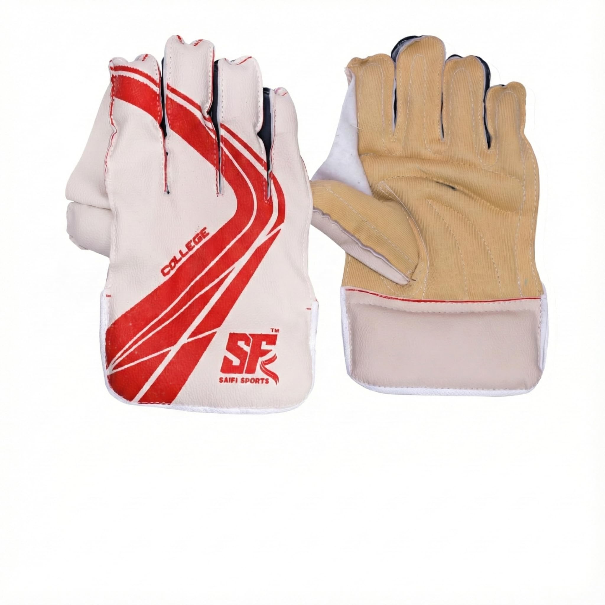 Junior Wicket Keeping Gloves for Tennis Ball Cricket – Lightweight & Durable with Grip – Fits Boys Aged 10-15 Years (White/Red)