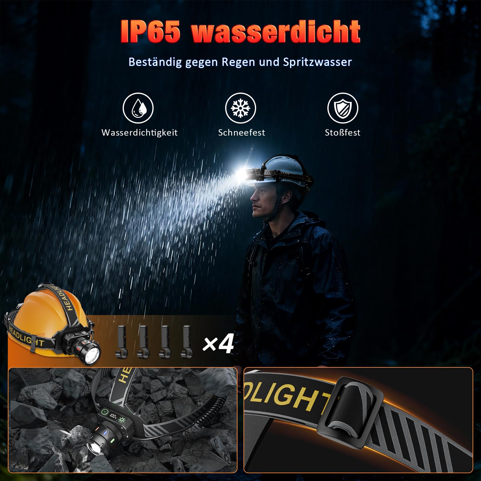 Stirnlampe LED Wiederaufladbar, 80000LM Superhelle LED Kopflampe mit Rotlicht & Sensormodus, 9 Lichtmodi, IP65 Wasserdicht, 90° Einstellbarer Fokus,für Laufen,Camping, Wandern, Angeln