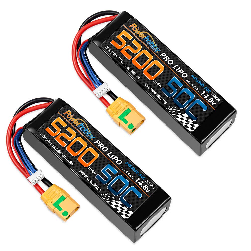 Hobbypower Powerhobby 4s 14.8V 5200mah 50c Lipo Baterry w XT90 Plug 4-Cell(2 Pack) : Arrma Kraton Nero Tyhpon Senton Tailon Outcast FAZON