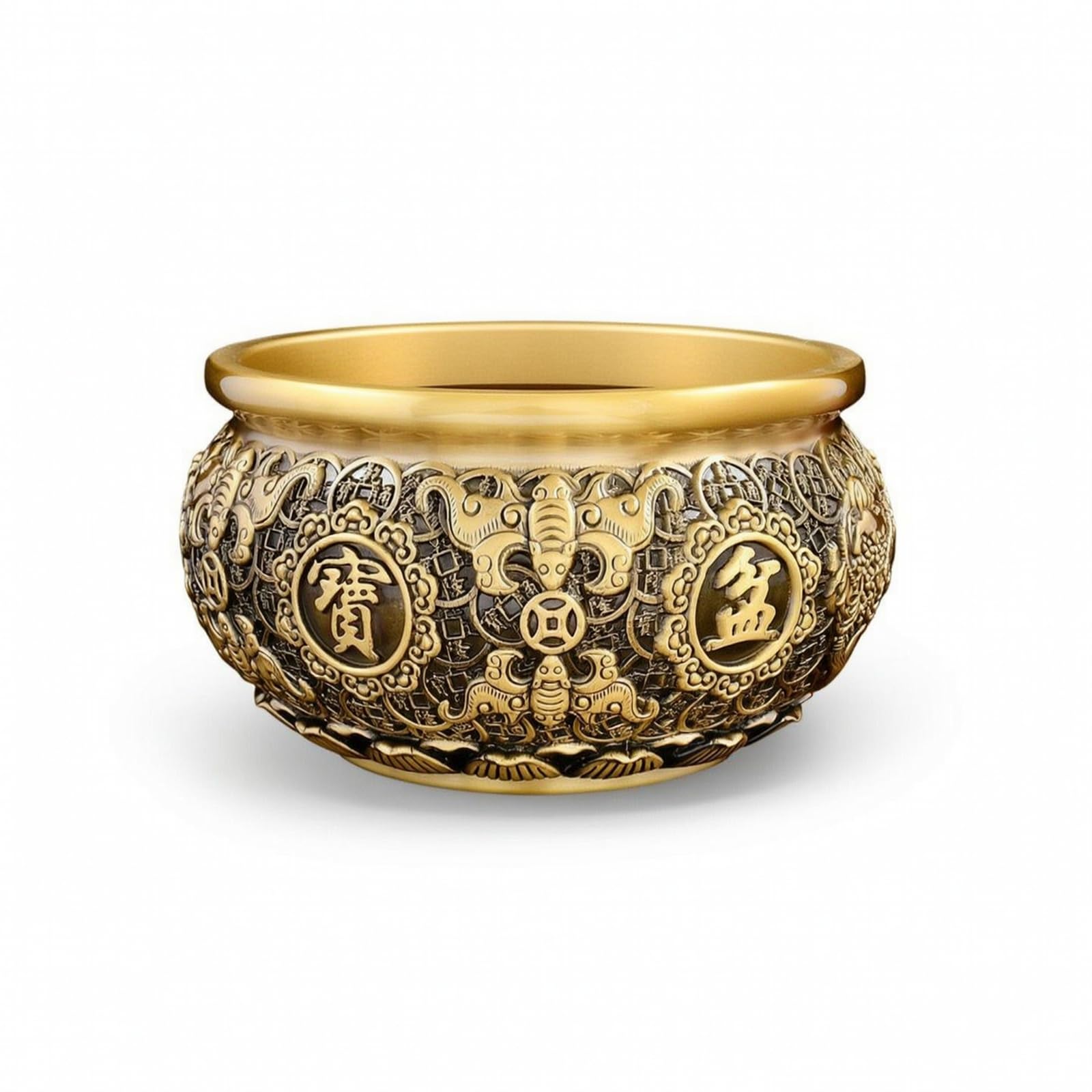 Brass Decorative Tray Messingschale Deko Schale Zierschale Centerpiece mit Aufwendiger Prägung Und Zentraler, 22.0 cm Durchmesser, 12.8 cm Höhe, Style to 4