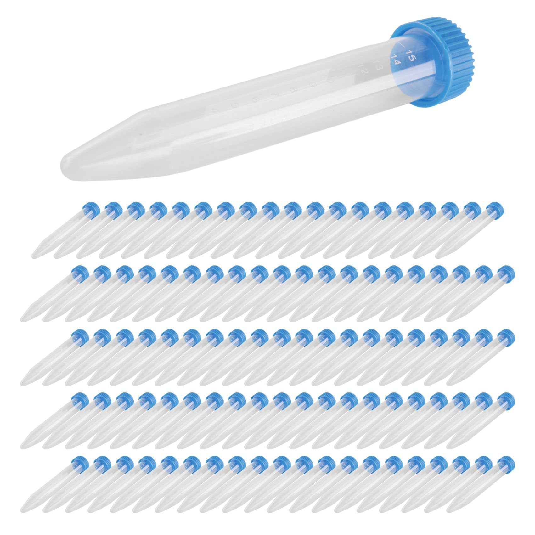 KJKVIVH 100Pcs Conical Centrifuge Tubes 15mL with Screw Caps, Graduated and Write Marks Lab Test Container