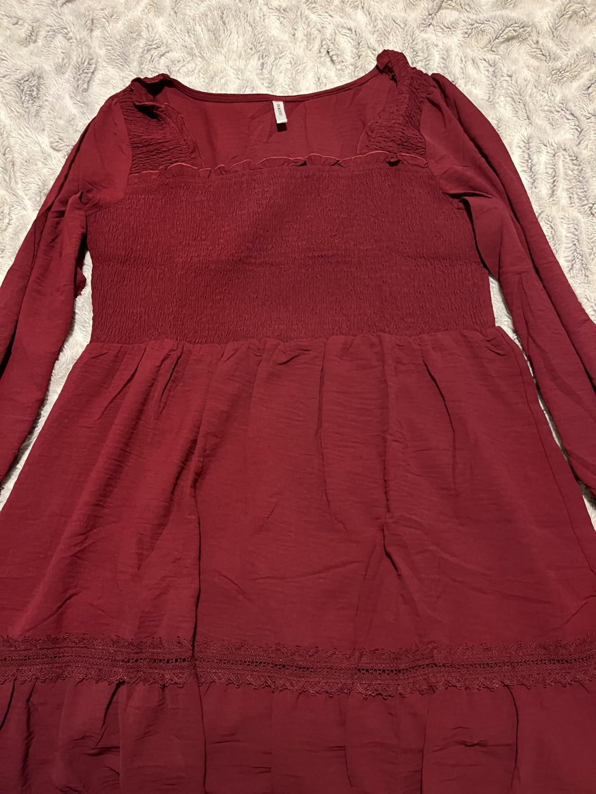Dokotoo Dresses for Women 2025 Square Neck Long Sleeve Smocked Dress Flowy Tiered Ruffle Lace Beach Dress