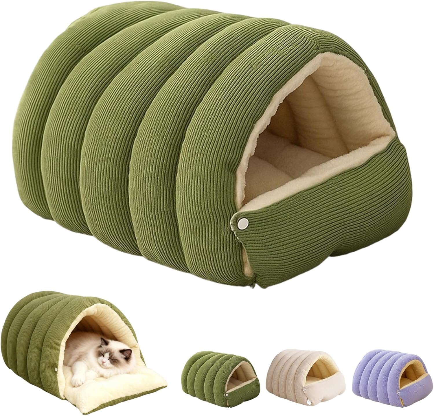 Winter Warm Pet Sleeping Bag for Indoor, Cozy Winter Pet Beds for Small Dog and Cat, Plush Cats Sack Self Warm Bed Cave, Burrow Dog Bed, Foldable Cat Beds (Green,L (57 * 37 * 28cm))