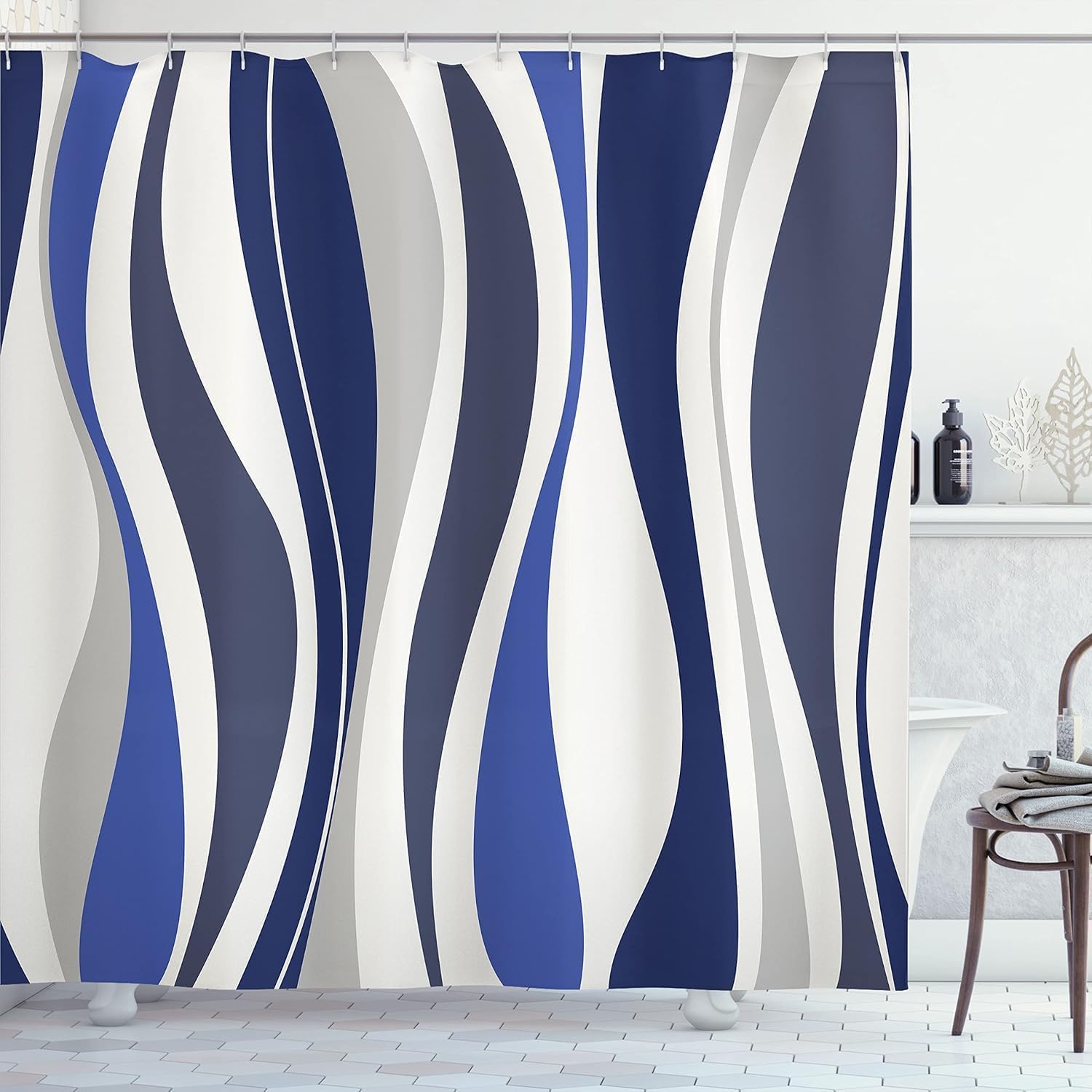Rideau douche vagues bleues 200x200cm en tissu imprimé 3D haute qualité