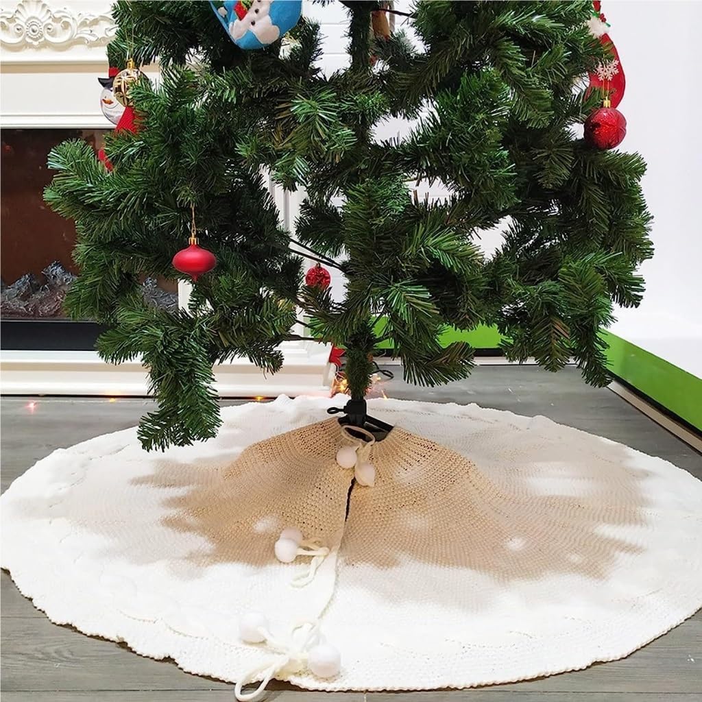 Tree Skirt Christmas Christmas Tree Skirt Christmas Knitted with Pompom Tree Skirt Christmas Tree Decorations Christmas Home Gifts Christmas Skirt Tree(Red)