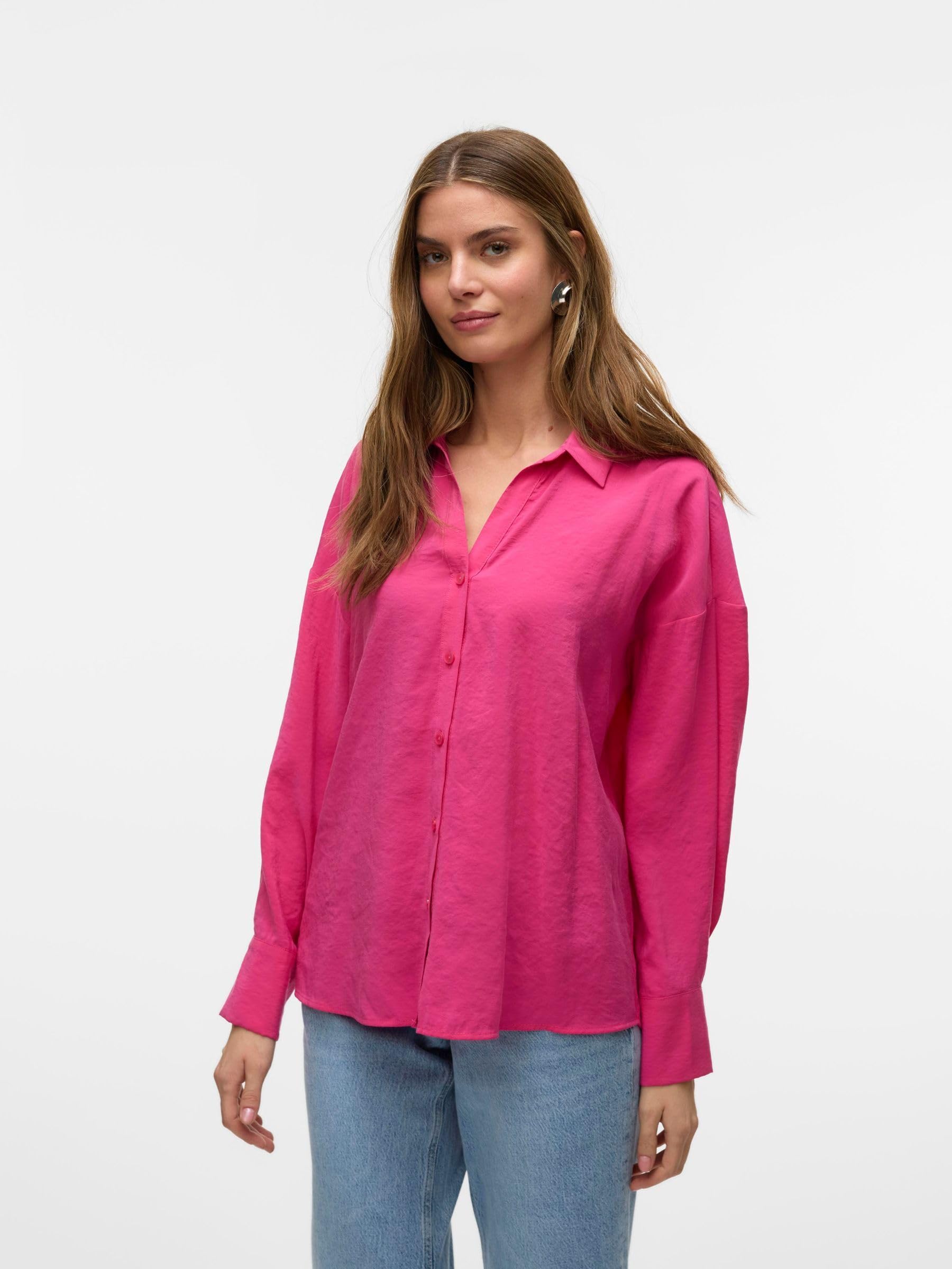 VERO Moda Damen Vmqueeny Ls Oversize Shirt WVN Ga Noos Langarmshirt