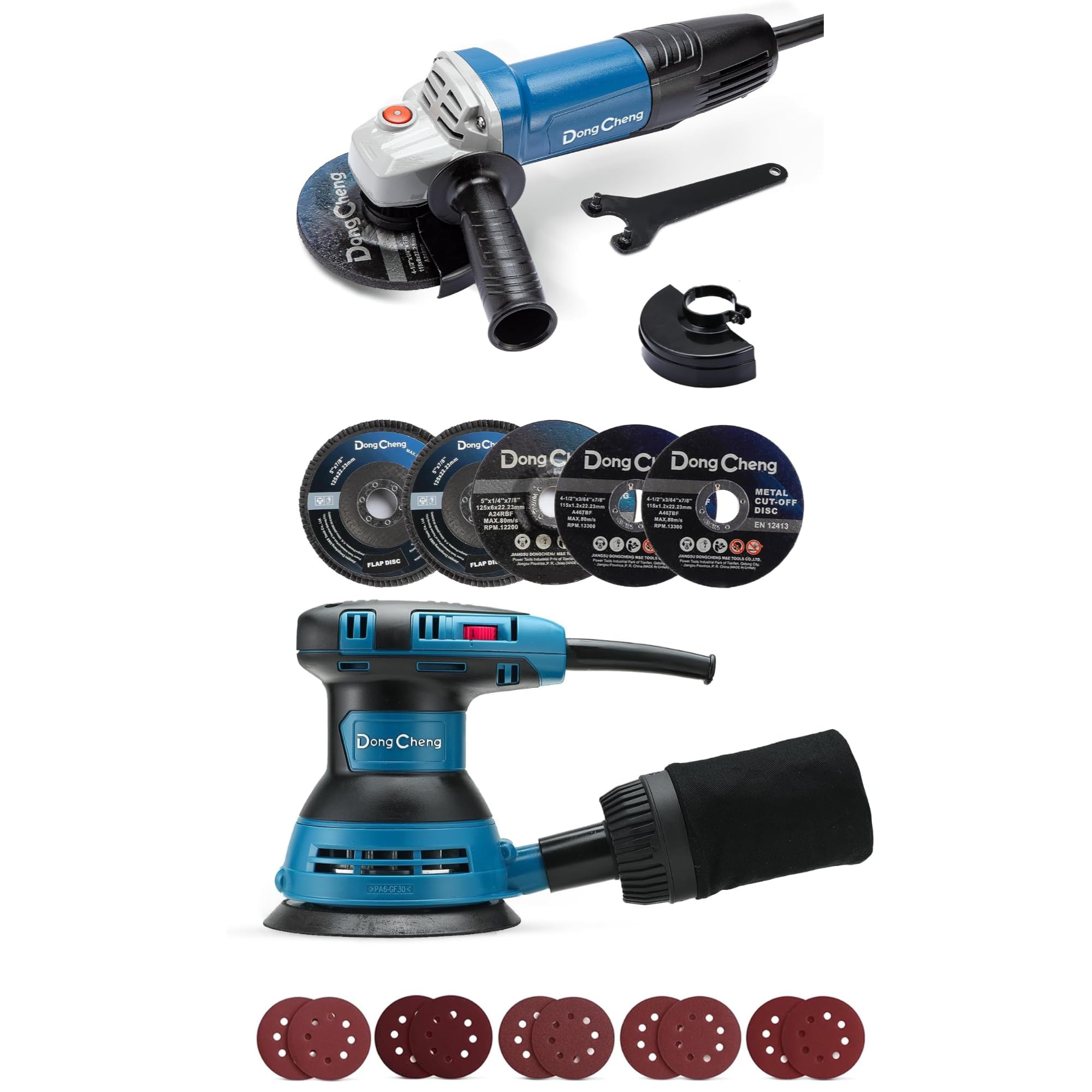 DongCheng Angle Grinder 4-1/2 inch 6.7-Amp, DongCheng 5” Random Orbital Sander, 3.0 Amp 12000OPM