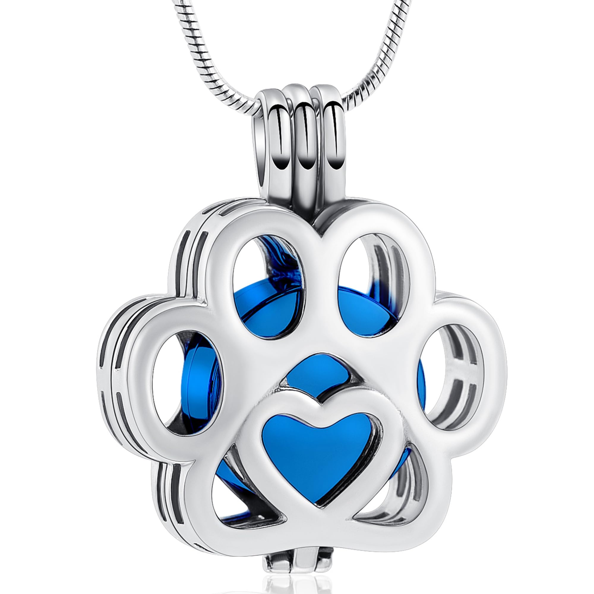 VCCWYQK Cremation Jewelry For Ashes For Dog/Cat Paw Stainless Steel Memorial Locket Urn Necklace Inside Mini Case Keepsake Cremation Jewelry for Pet (Silver+Bule) — image 1