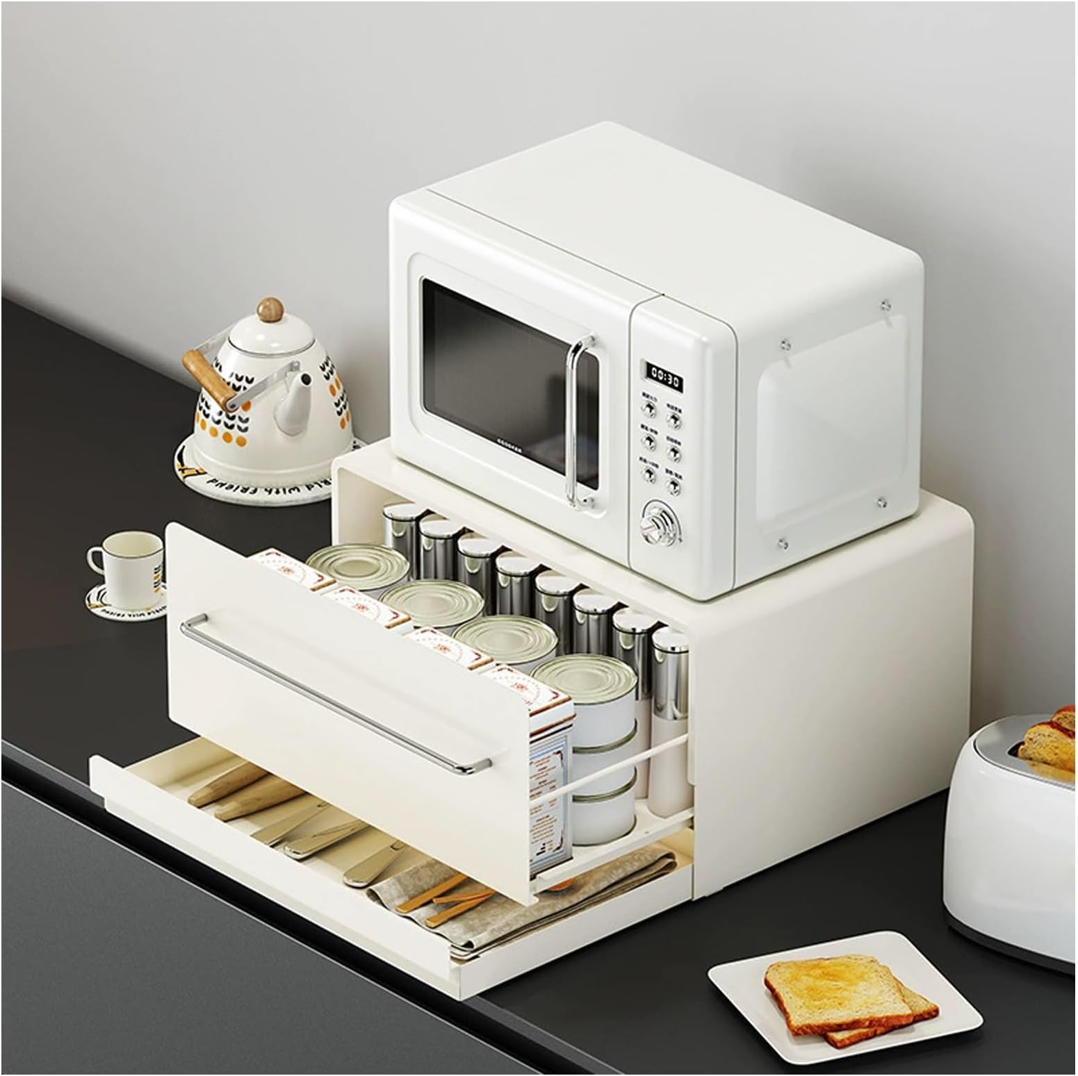 Counter Pull-Out Microwave Oven Shelf & Coffee Machine - Space-Saving Drawer-Type Storage Cabinet for Kitchen & Office Appliances, Maximizes Countertop Efficiency