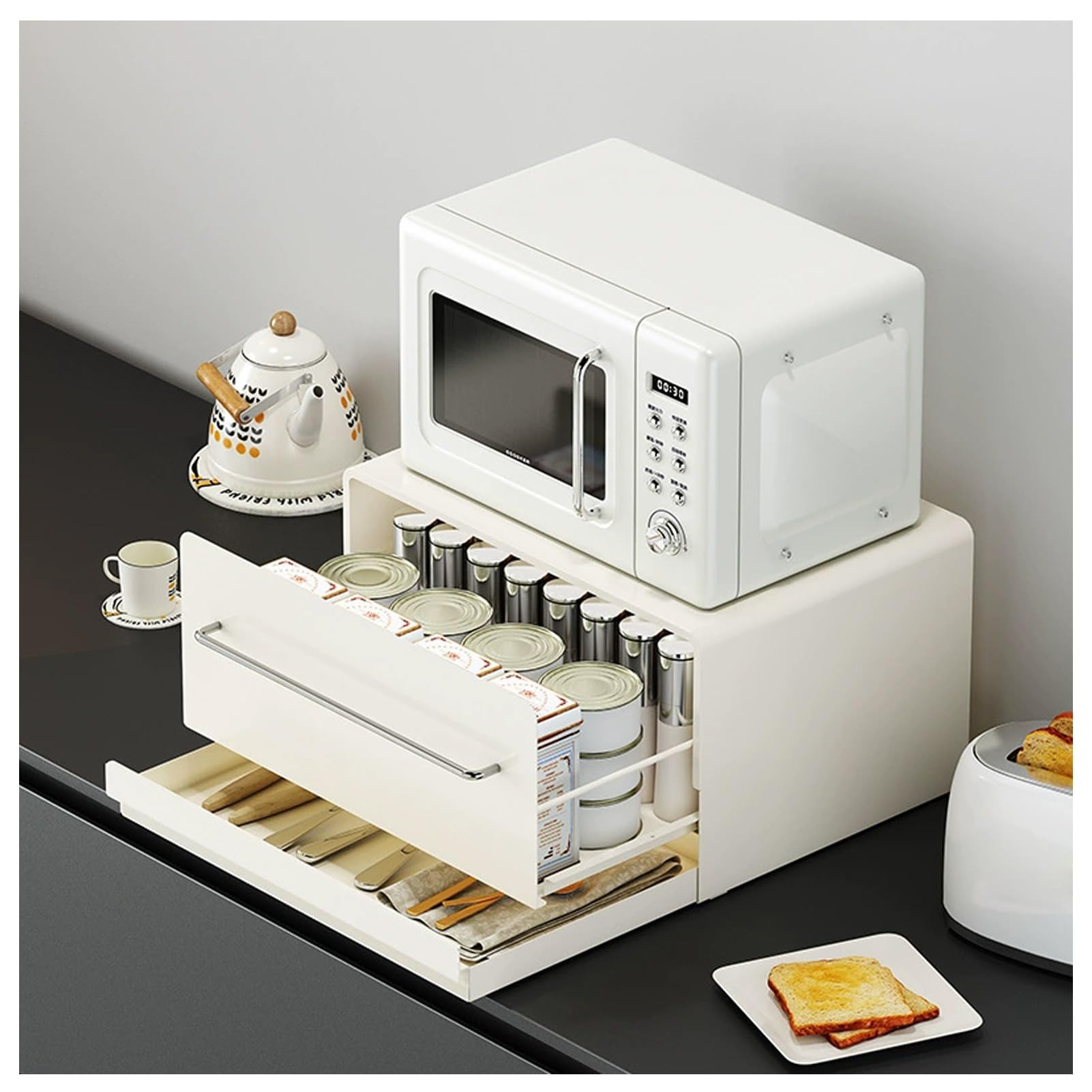 Arbeitsplatte Mikrowelle Backofen Regal & Kaffeemaschine - Platzsparender Schubladen-Aufbewahrungsschrank für Küche & Bürogeräte, Effiziente Desktop-Lösung