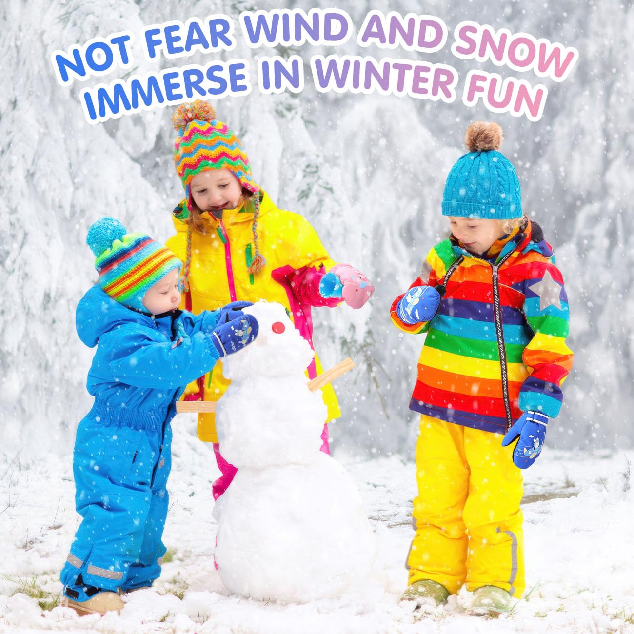 Rhino Valley Guantes de Esquí para Niños, Manoplas de Nieve Impermeables para Niños, Guantes de Invierno Cálidas con Cinta Ajustable, Guantes de Nieve para Niñas al Aire Libre y Snowboard