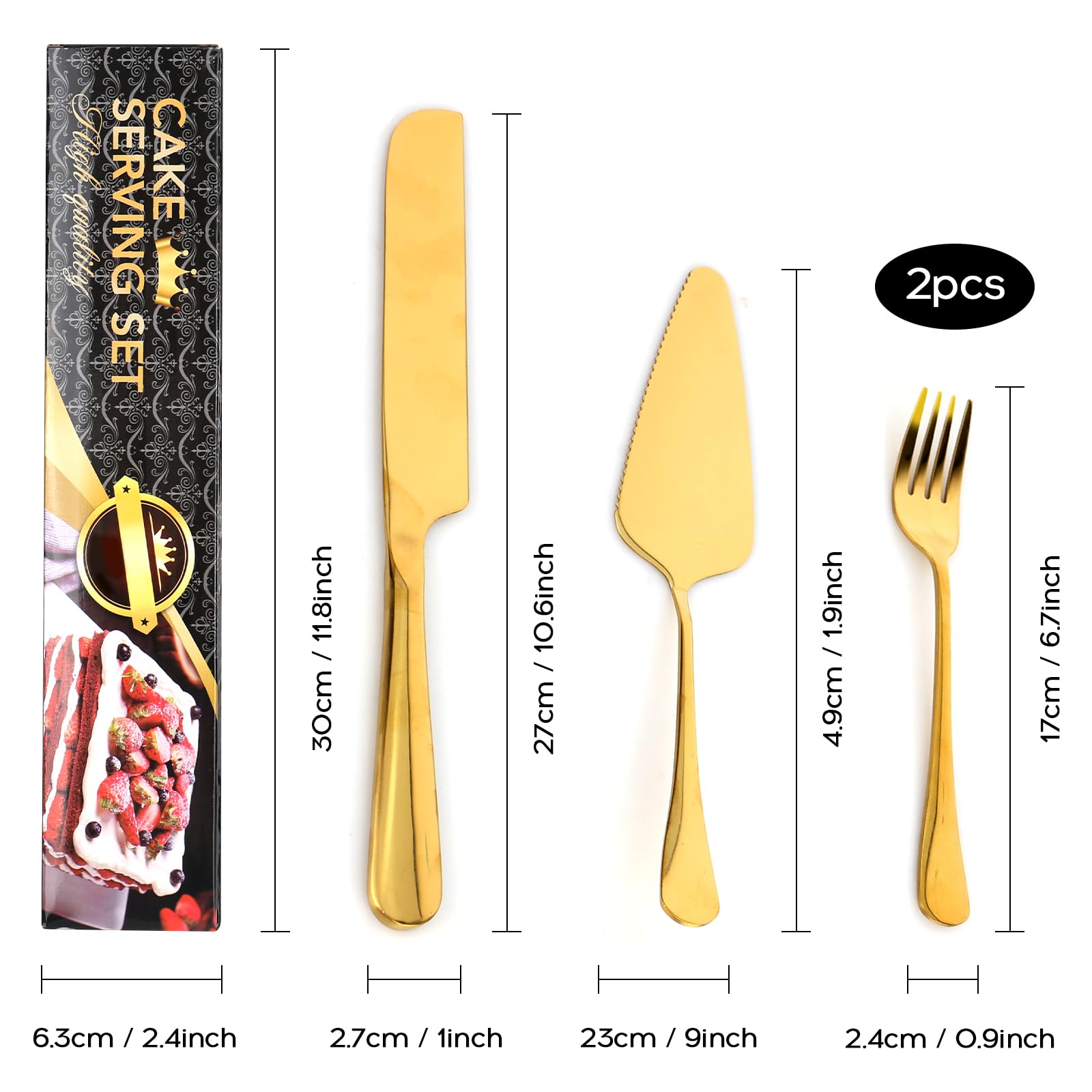 Set 14 Pezzi 23cm Set 14 Server Torta Acciaio Inox - Coltello Seghettato E Paletta, 23 Cm, Lavabile Palette Torta Acciaio Inox - 3