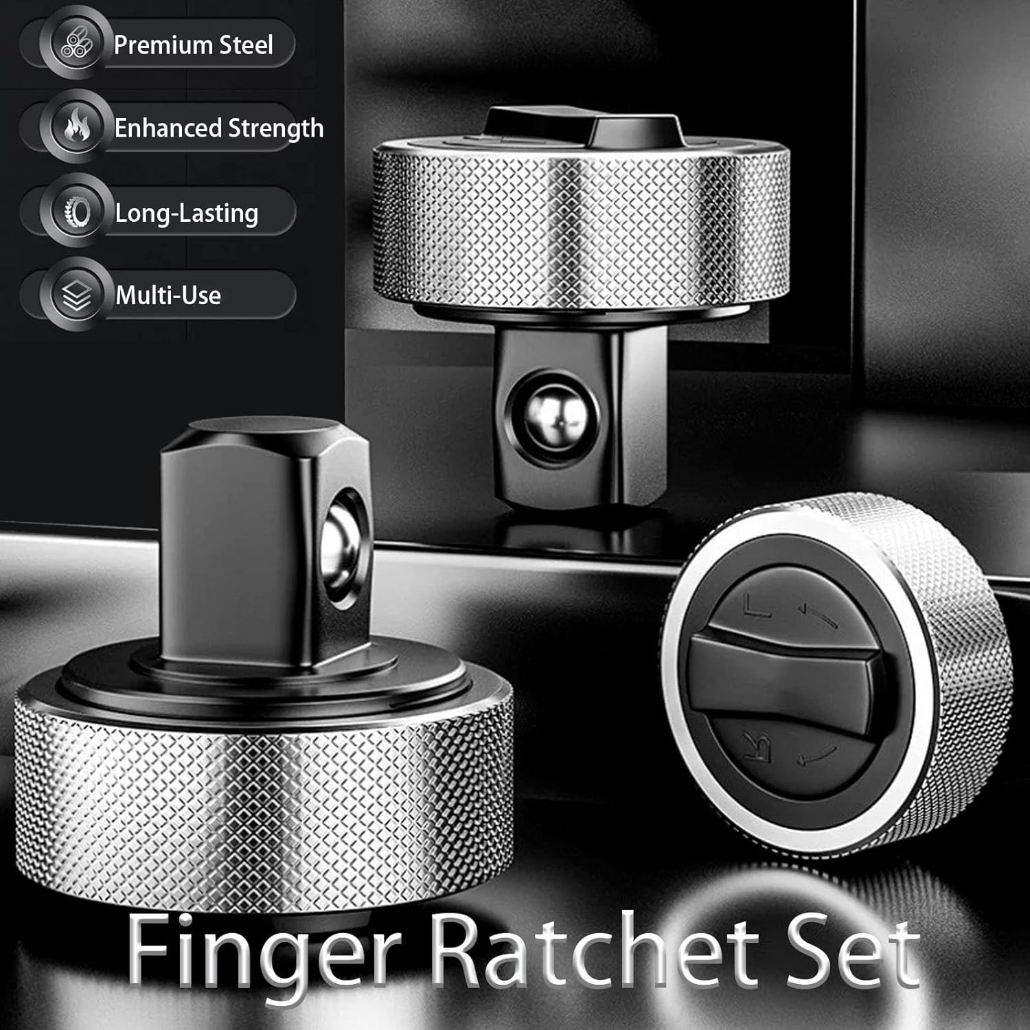 3-Piece Mini Finger Ratchet Set - 1/4", 3/8", 1/2" Drive Palm Ratchet Wrenches | 45-Tooth Reversible Thumbwheel Design for Tight Spaces
