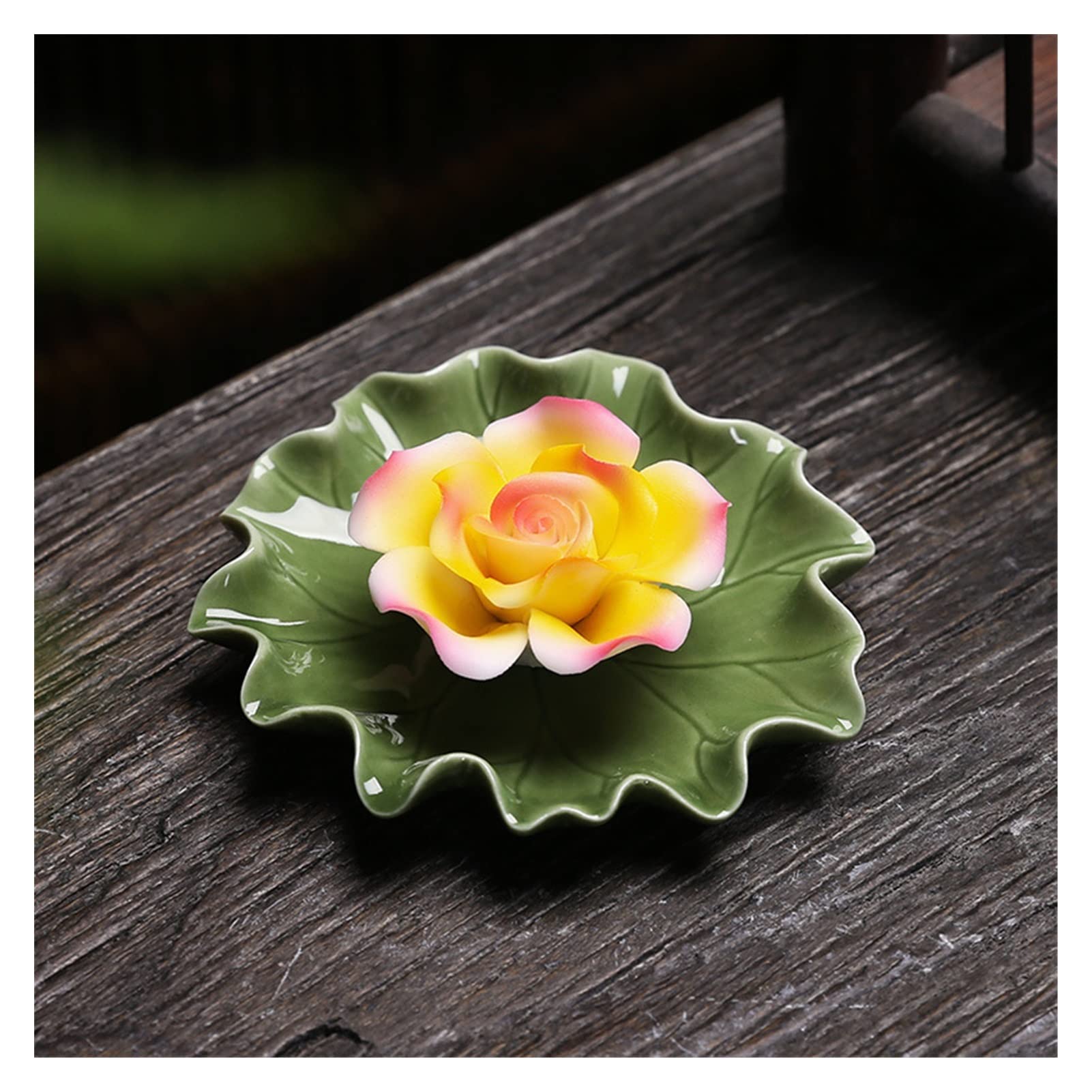 🏮 Porte-encens Lotus En Céramique Craquelée Fait Main – Brûle-parfum Élégant Pour Bâtons – Idéal Pour Yoga & Méditation – Déco Maison Zen (Bleu Ciel)