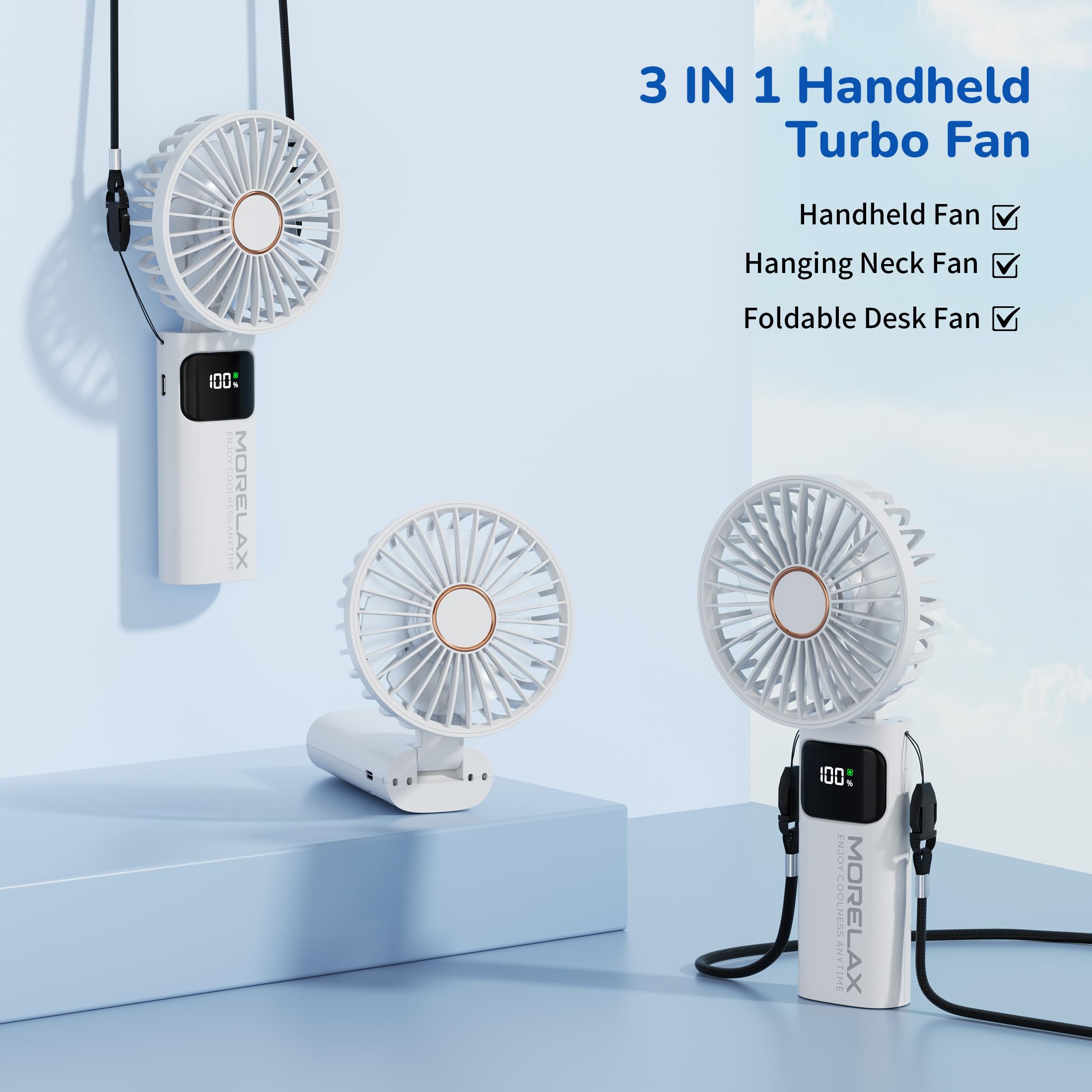 Ventilatore a Mano,Mini Ventilatore Portatile,5200mAh Ricaricabile,Piccolo Ventilatore Tascabile Con 6 Livelli di Velocità,Ventilatore USB Pieghevole a 180° per Casa,Ufficio,Scuola,Esterno,Bianco