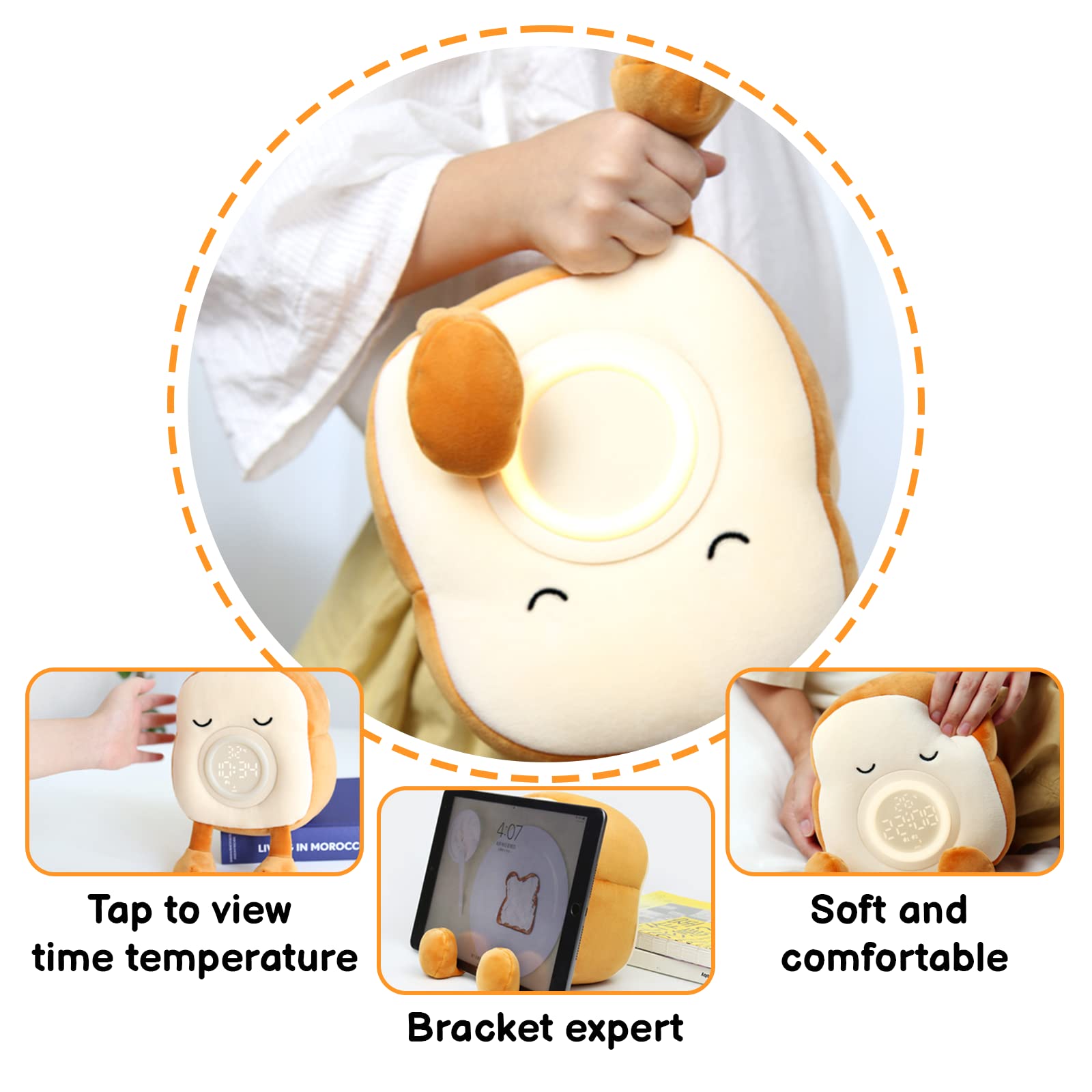 Reloj Despertador para Niños, Lámpara de Luz Nocturna, Lindo Juguete de Peluche, Reloj Despertador para Entrenamiento del Sueño con Soporte para Teléfono, Luz de Despertar Recargable