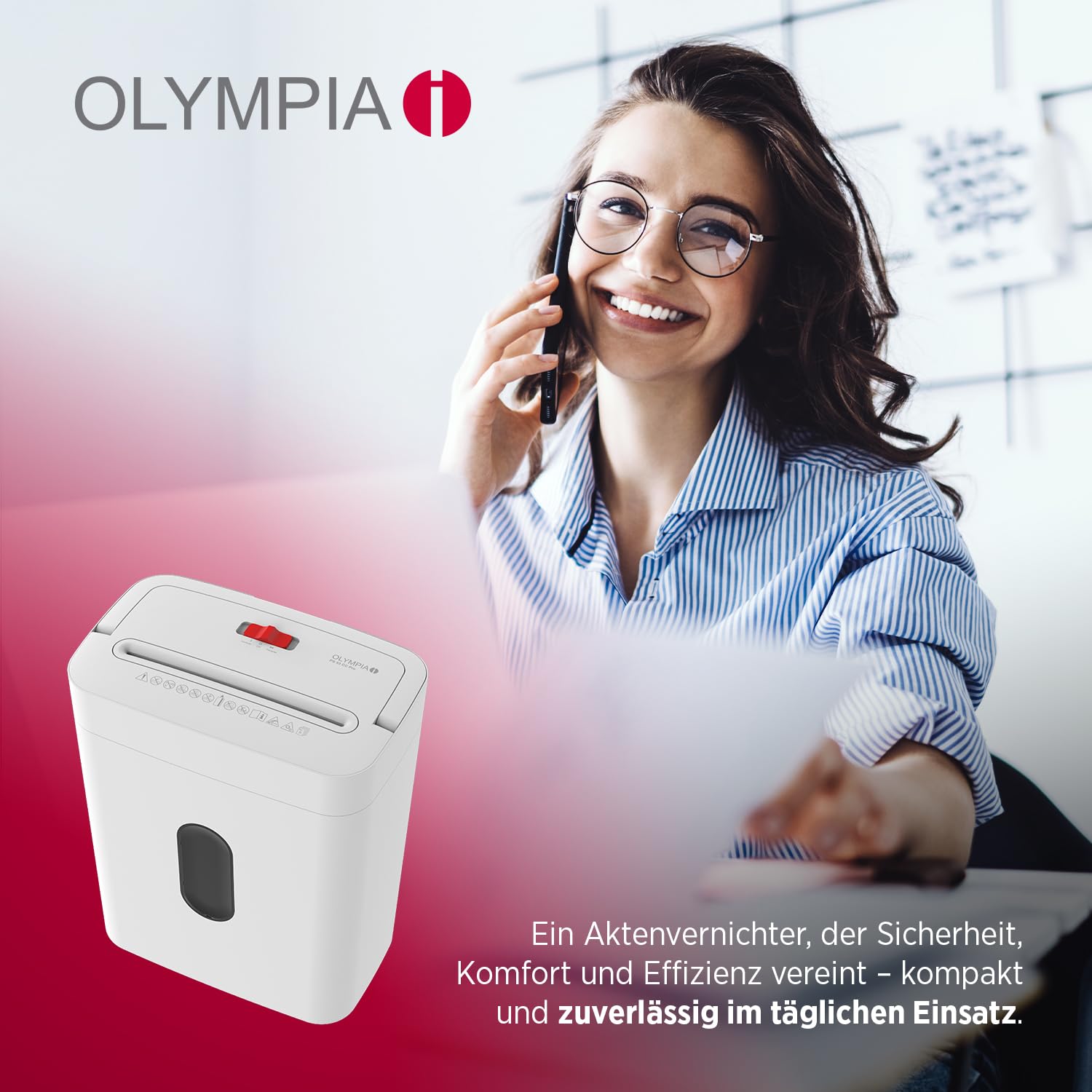 OLYMPIA PS 54 CC Pro Aktenvernichter | Papierschredder mit Partikelschnitt 4×38 mm | Schredder Aktenvernichter für Home Office | Shredder Papier 8-Blatt | Mit universal Aufsatz | Paper Shredder