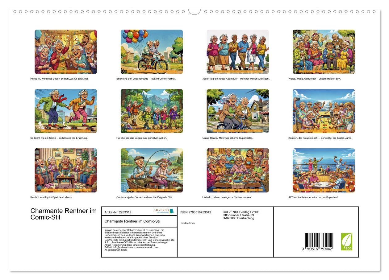 Charmante Rentner im Comic-Stil (hochwertiger Premium Wandkalender 2027 DIN A2 quer), Kunstdruck in Hochglanz: Fröhliche, liebevoll gezeichnete ... sie Gelassenheit. (CALVENDO Menschen)