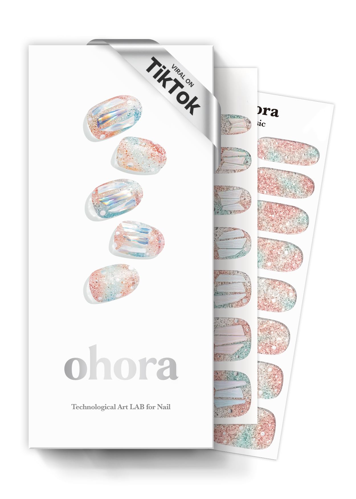 ohora Semi Cured Gel Nail Strips (N Newtro no1) - White, Metallic, 30 Pcs for 2 Cycles, UV Lamp Compatible, Salon-Quality, Long-Lasting & Easy to Apply, Includes 2 Prep Pads, Nail File & Stick
