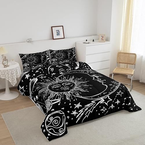 Miniatura 2 de Feelyou Juego de ropa de cama de sol y luna, juego de edredón de estilo bohemio para niños y niñas, edredón de galaxia cósmica celestial, juego de