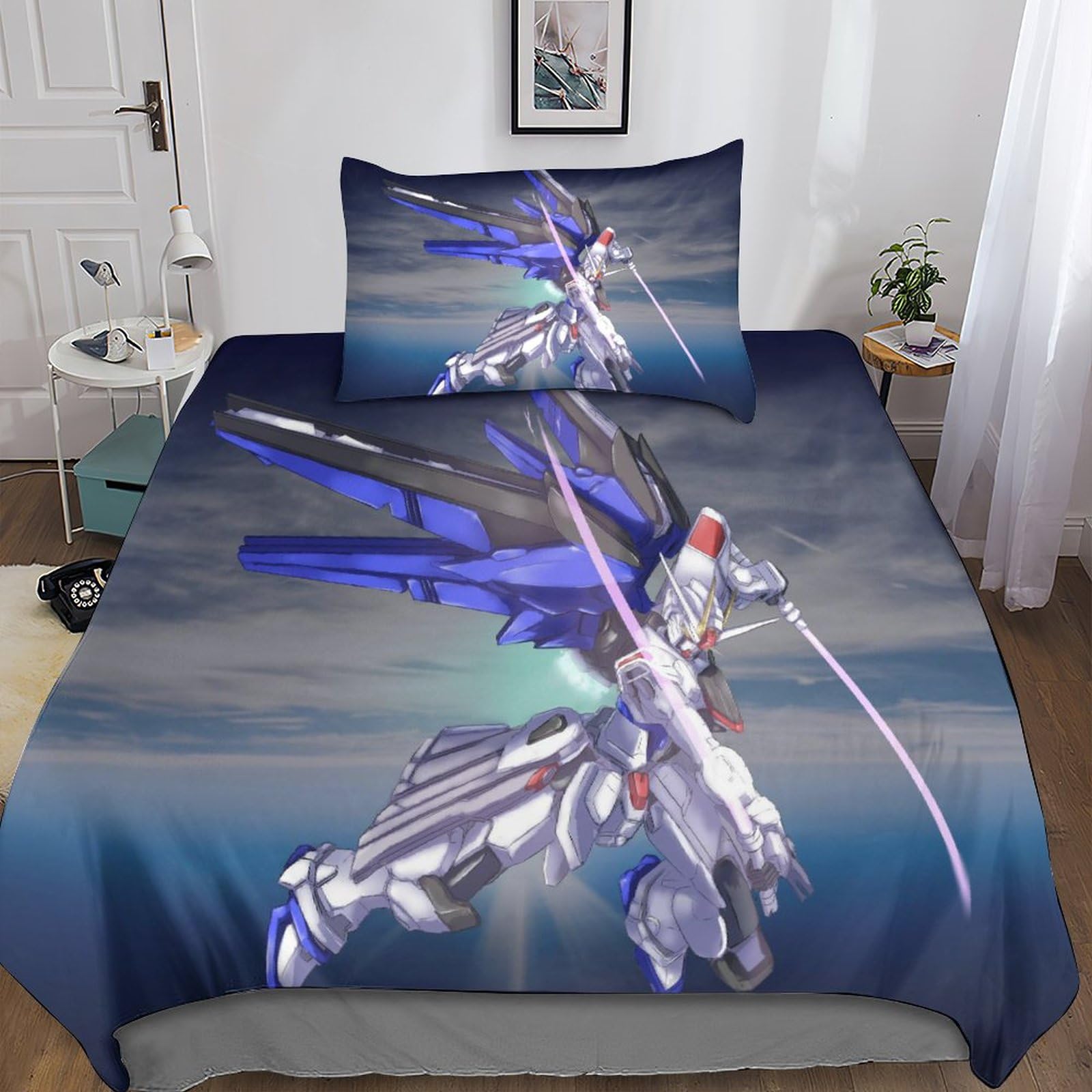 Gundam Housse de Couette Lit Simple - Parure de Lit Microfibre Imprimée 3D avec Taie d'Oreiller