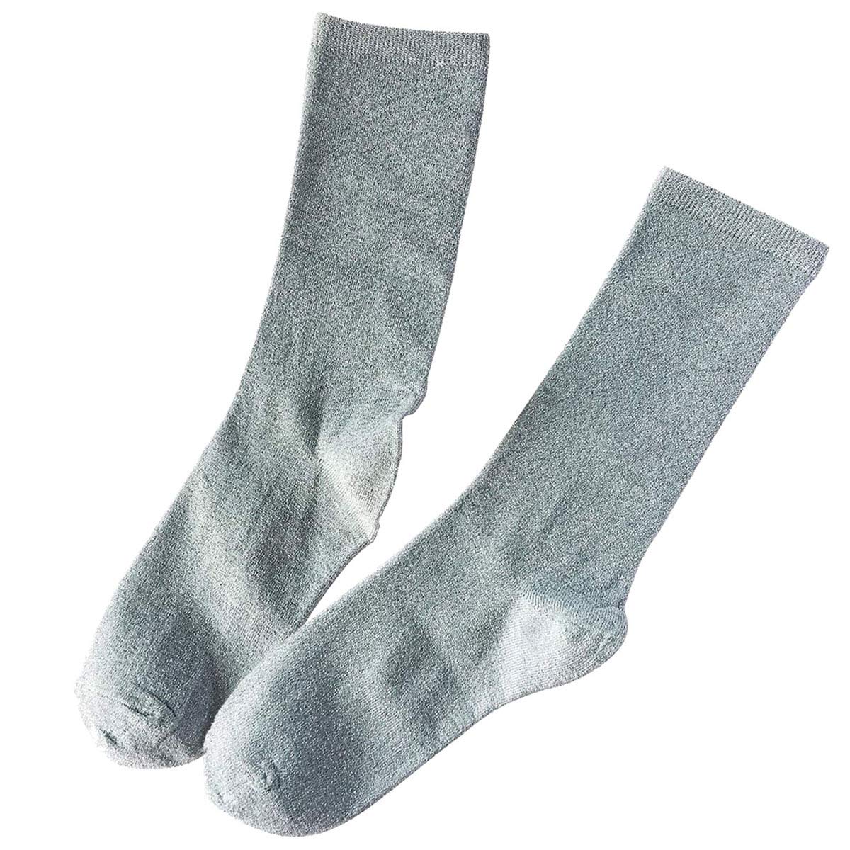 Cenast Women's Gray 2 Pairs Novelty Glitter Ankle Socks Casual Bright Retro Sox Piles Sock, One Size