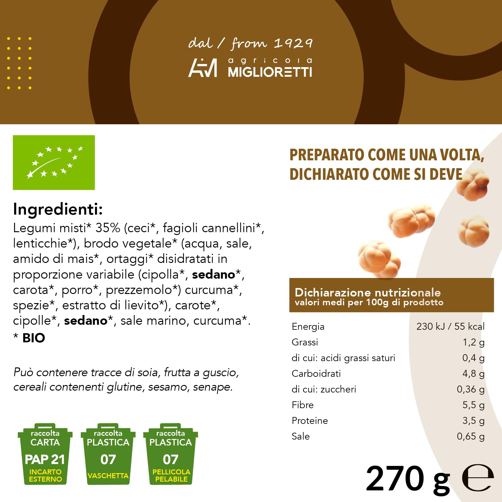 Agricola Miglioretti Zuppa Biologica di Ceci e Cavolo Nero Pronta in 3 Minuti - Vegana, Senza Glutine e Senza Conservanti per un Pasto Sano e Delizioso - 6 porzioni