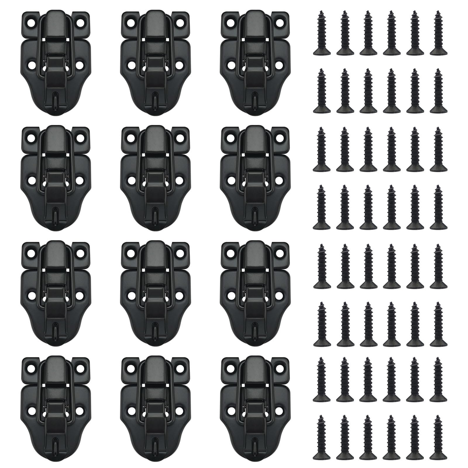 Realand Black Hasp Latch With Padlock Hole, Duckbilled Toggle Tool Box Latch Lock Clasp Hardware With Screws, For Cabinet Door, Guitar Case, Chest, Wooden Jewelry Box, 12 Pack