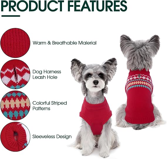 Kuoser Dog Sweater, Dog Sweaters for Medium Dogs Girl Boy, Christmas Dogs Sweater Knitwear, Warm Pet Pullover Sweatshirt Doggie Winter Clothes Apparel for French Bulldog, Boston Terrier, Red M