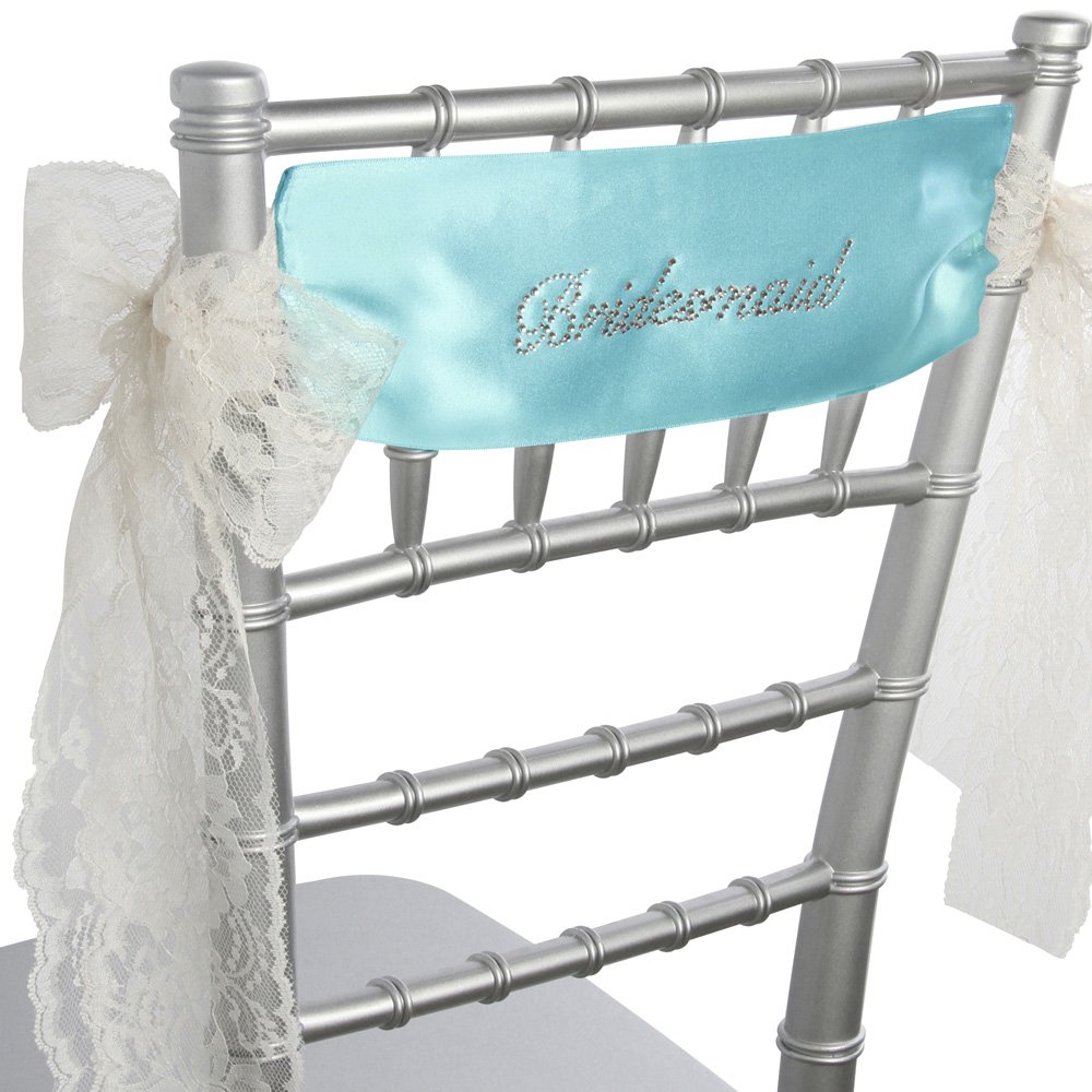 Ivy Lane Design Satin Sash with Rhinestone, Bridesmaid, Blue/Ivory