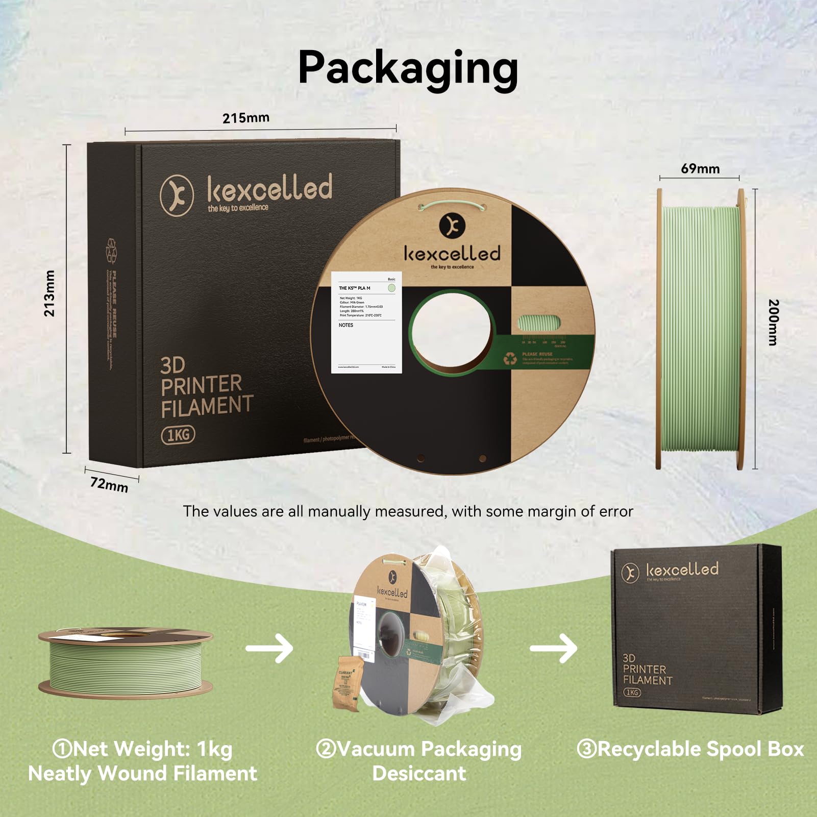 kexcelled PLA Mat Filamento per Stampante 3D 1,75 mm +/- 0,03 mm, Texture di Colore Matta, Adatto a Moltissime Stampanti FDM, Bobina da 1 kg (2,2 lbs), Rosa Pesca