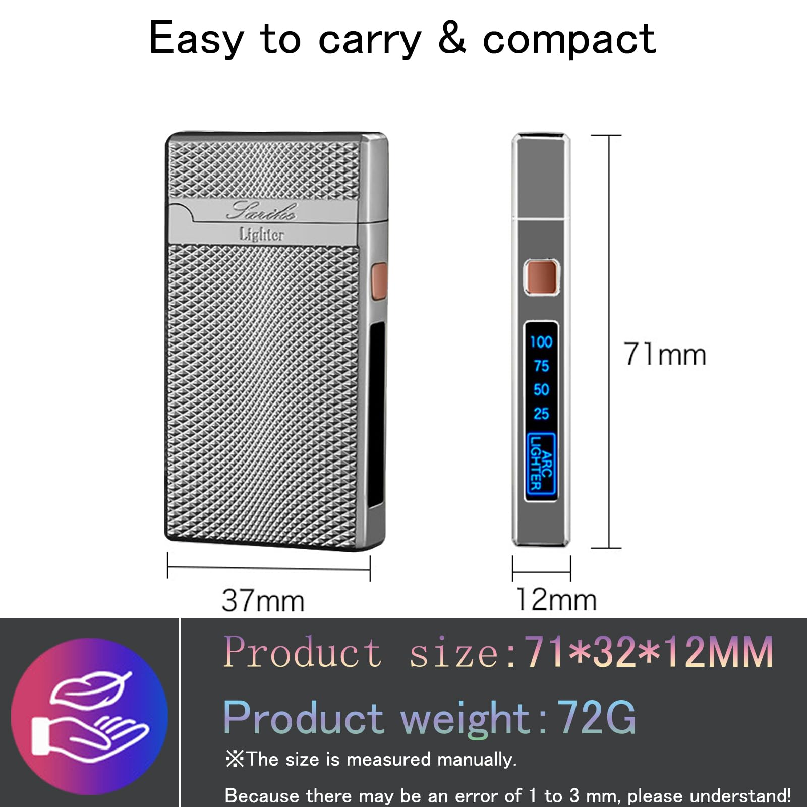 Accendino al plasma ad arco elettrico, ricaricabile, antivento, USB, con indicatore della batteria e torcia, accensione a doppio arco, ricarica rapida, compatto, per campeggio, escursionismo