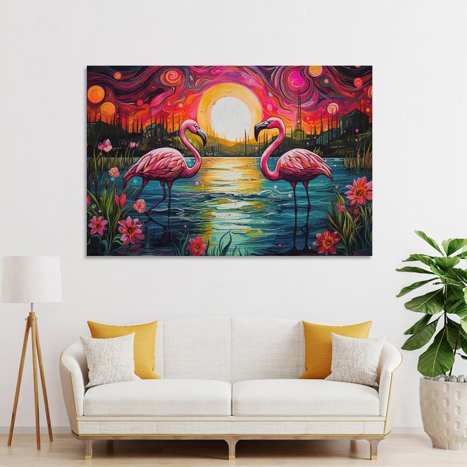 Junmoney Unframe-Style-16 Pink Flamingos Sunset Room Decor Wall Art 20X30inch(50X75cm), For Entrance Walls, Hall Decor Or Foyers, A Neat Decor Update For Hallways